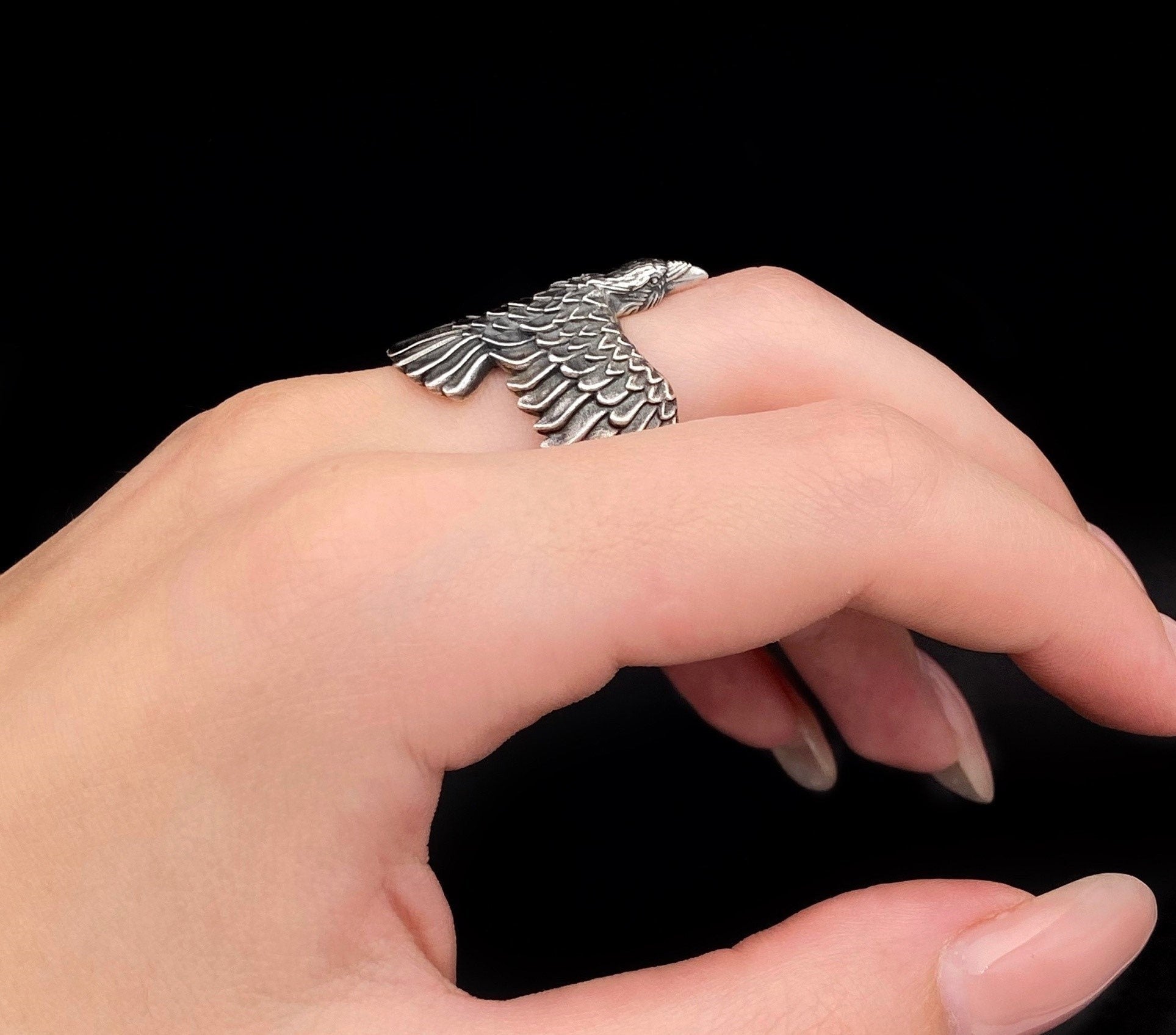 Sterling Silver Raven Wrap Ring: Gothic Spirit Animal Jewelry (etsy image id: 5623671949)