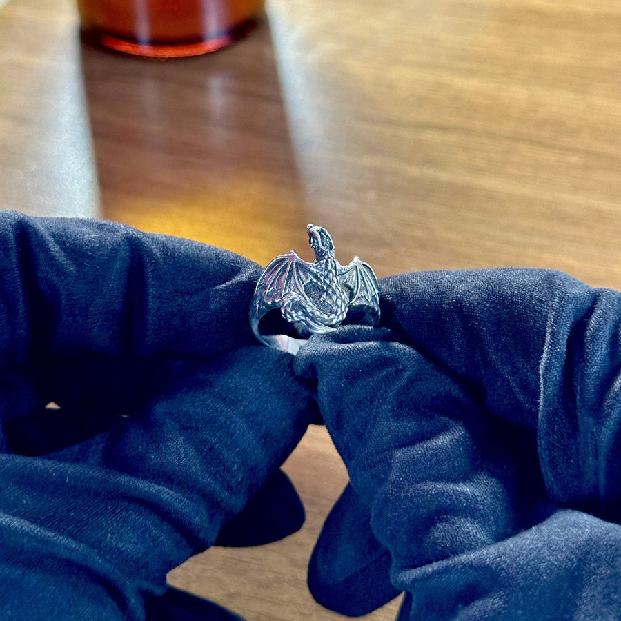 Sterling Silver Soaring Dragon Ring: Handmade Fantasy Jewelry (etsy image id: 5634644497)