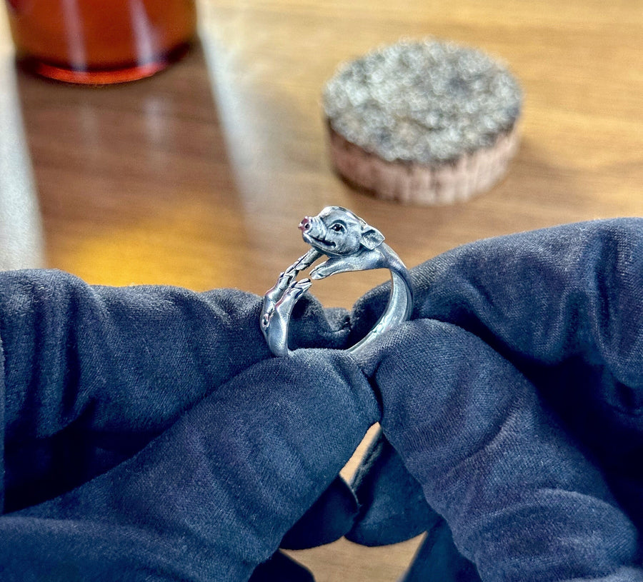 Sterling Silver Mini Pig Ring: Handmade Animal Lover Jewelry (etsy image id: 5634667443)