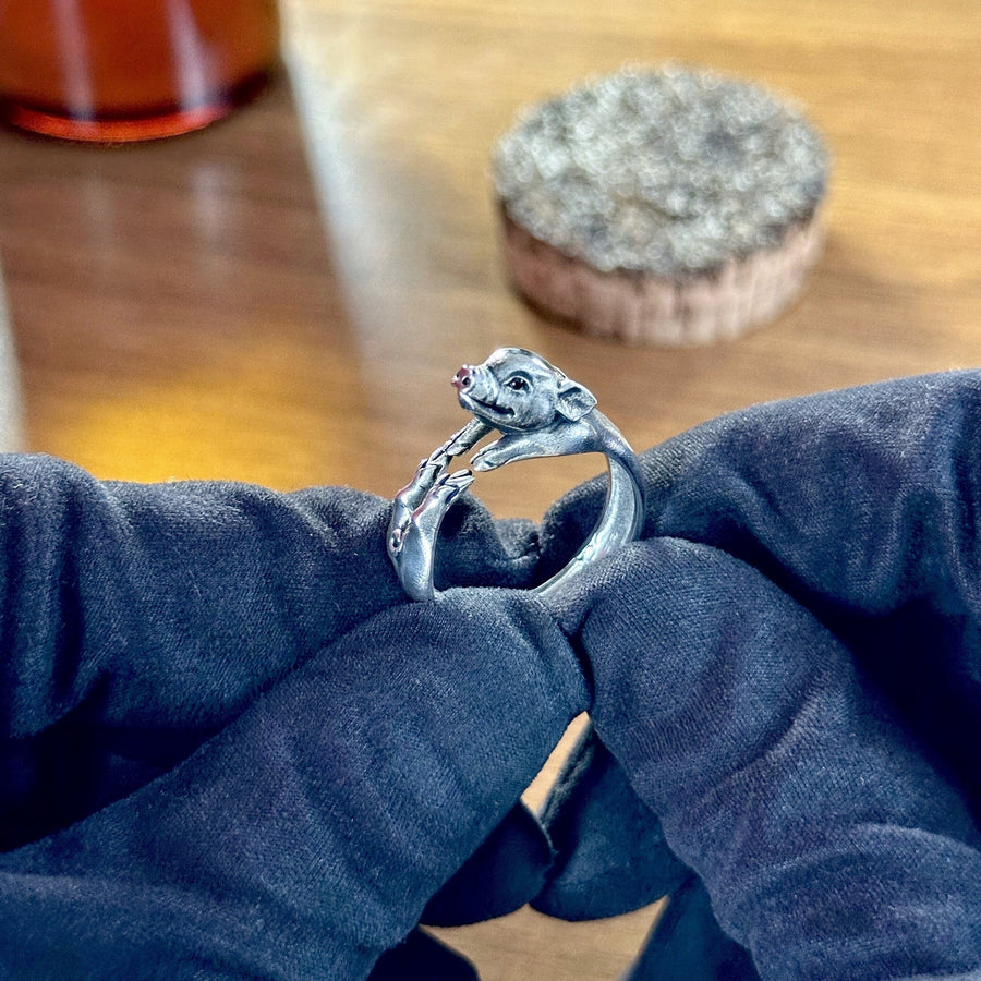 Sterling Silver Mini Pig Ring: Handmade Animal Lover Jewelry (etsy image id: 5634667443)