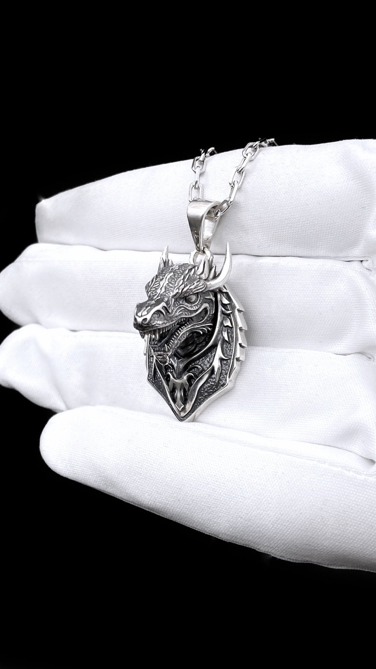 Sterling Silver Dragon Head Pendant: Fantasy Necklace (etsy image id: 5654418996)