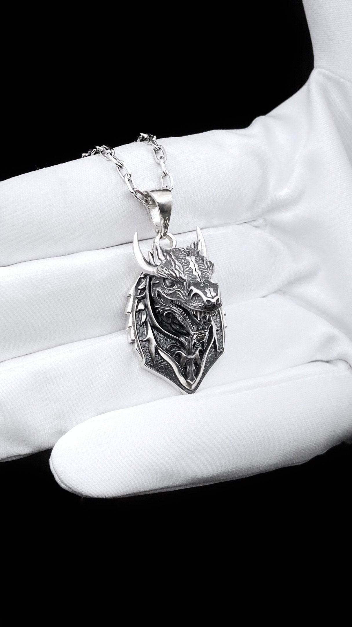 Sterling Silver Dragon Head Pendant: Fantasy Necklace (etsy image id: 5654419086)