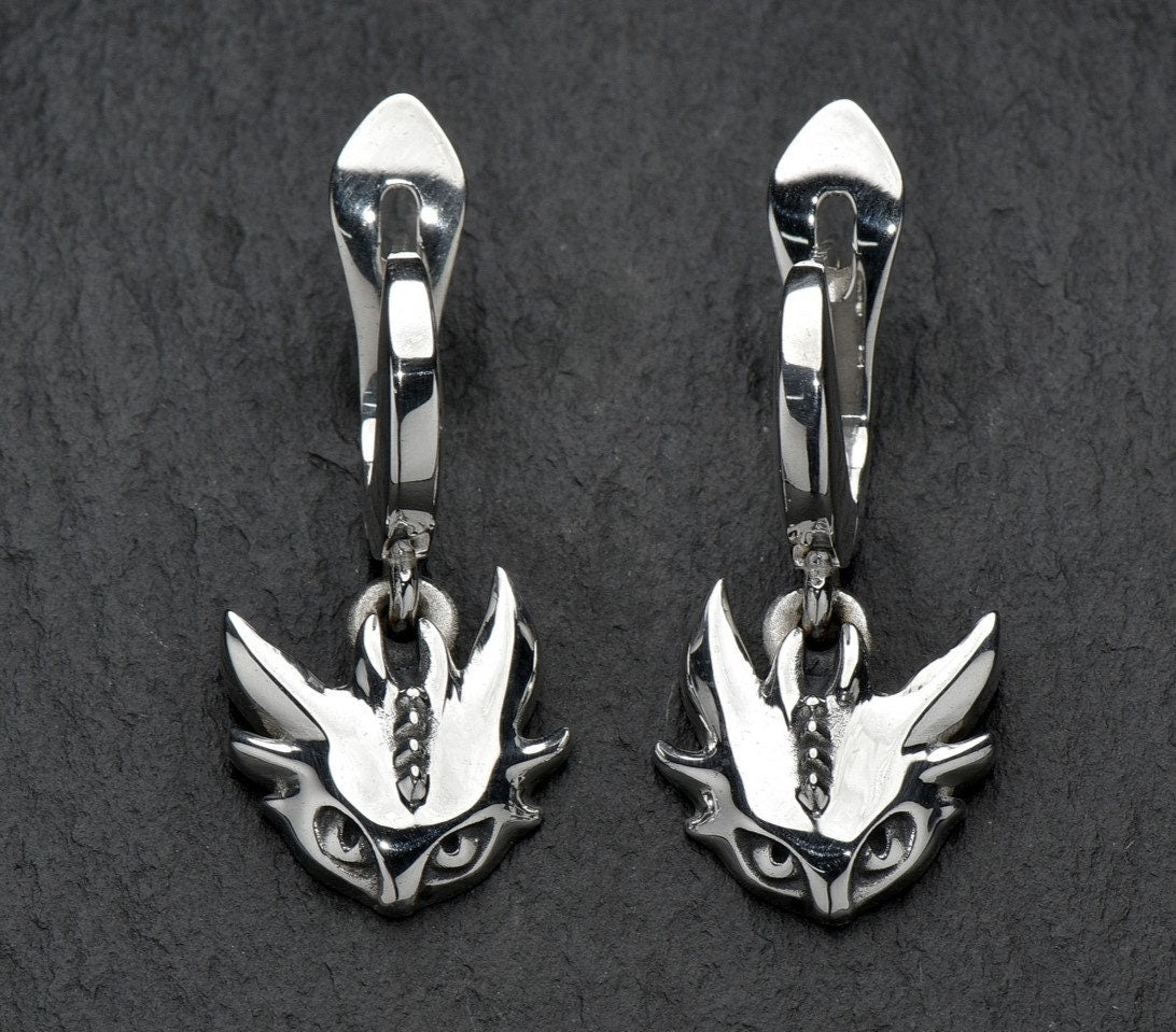 Sterling Silver Dragon Earrings: Oxidized Fantasy Jewelry (etsy image id: 5657465173)
