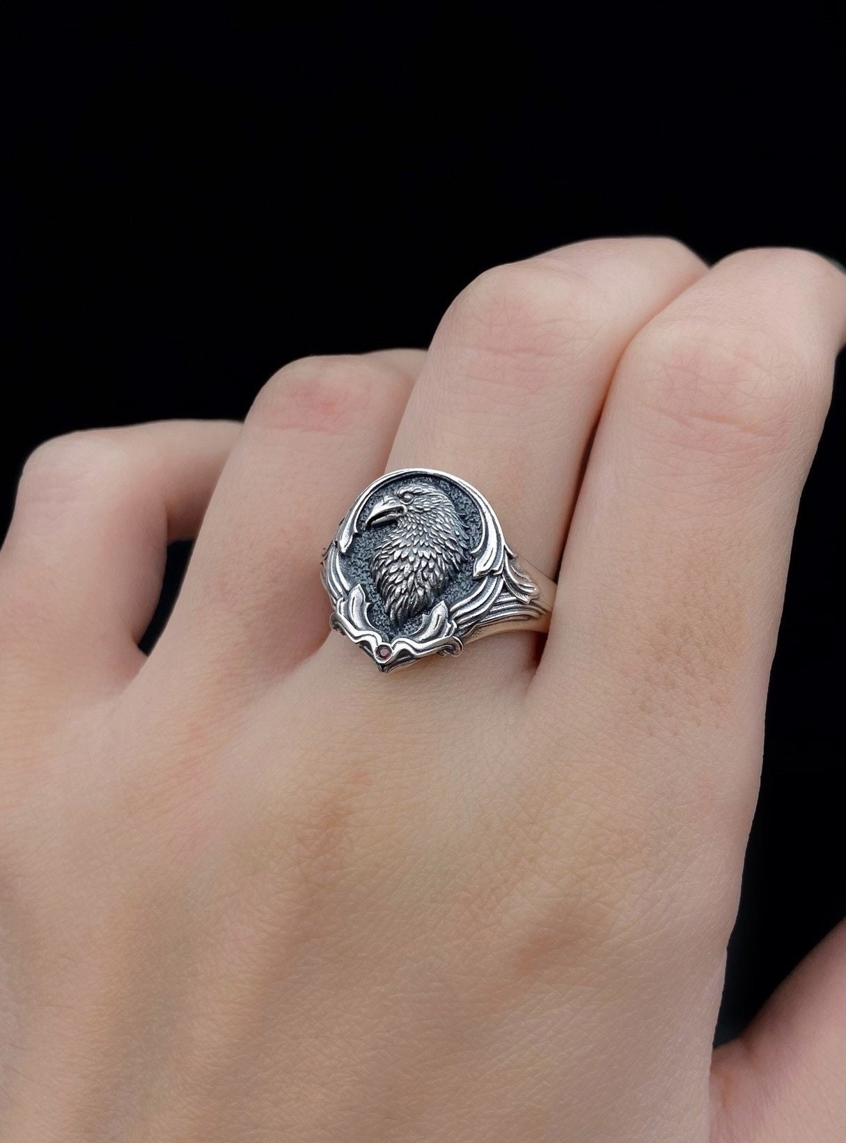 Oxidized Sterling Silver Raven Ring: Gothic Norse Bird Totem (etsy image id: 5723143649)