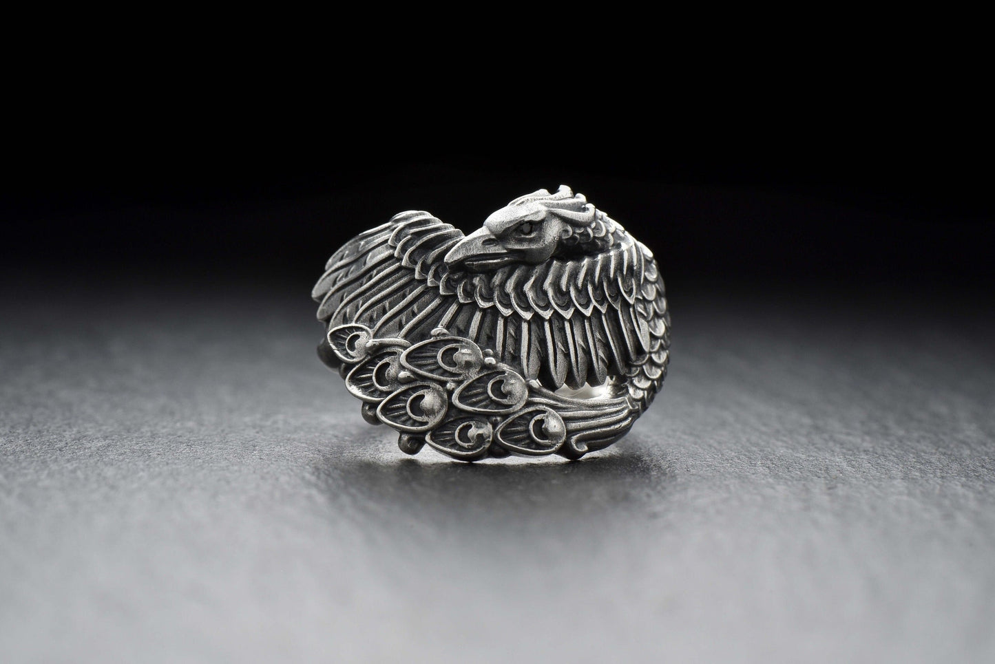 phoenix silver ring	phoenix jewelry	phoenix art	fire bird ring	Phönix-Ring	bague phénix (etsy image id: 5790802132)