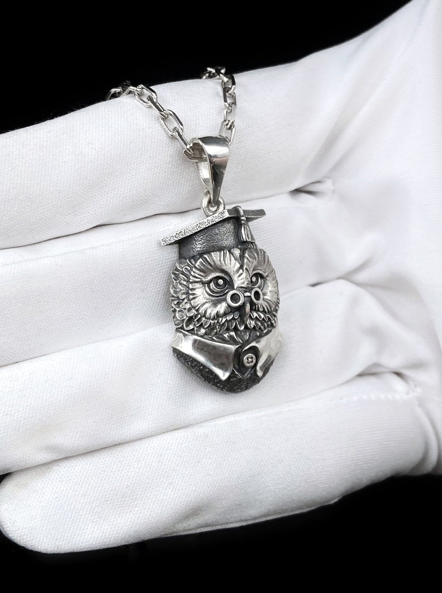 Sterling Silver Owl Scientist Pendant: Handmade Bird Necklace (etsy image id: 5795425741)
