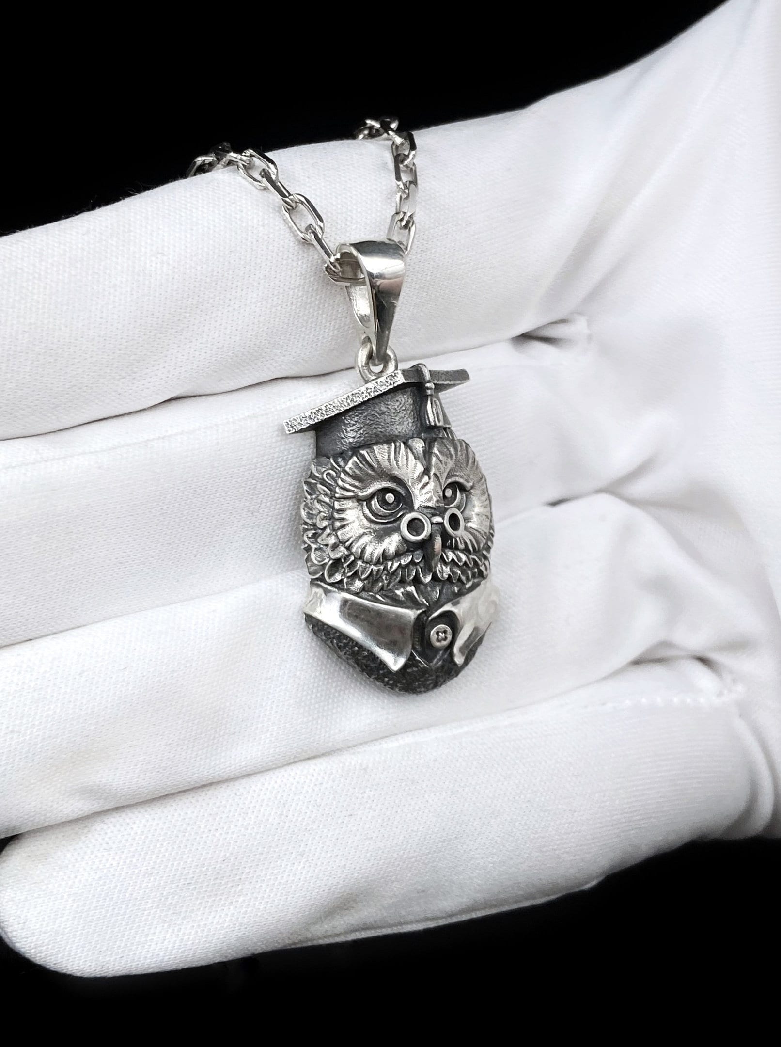 Sterling Silver Owl Scientist Pendant: Handmade Bird Necklace (etsy image id: 5795425741)