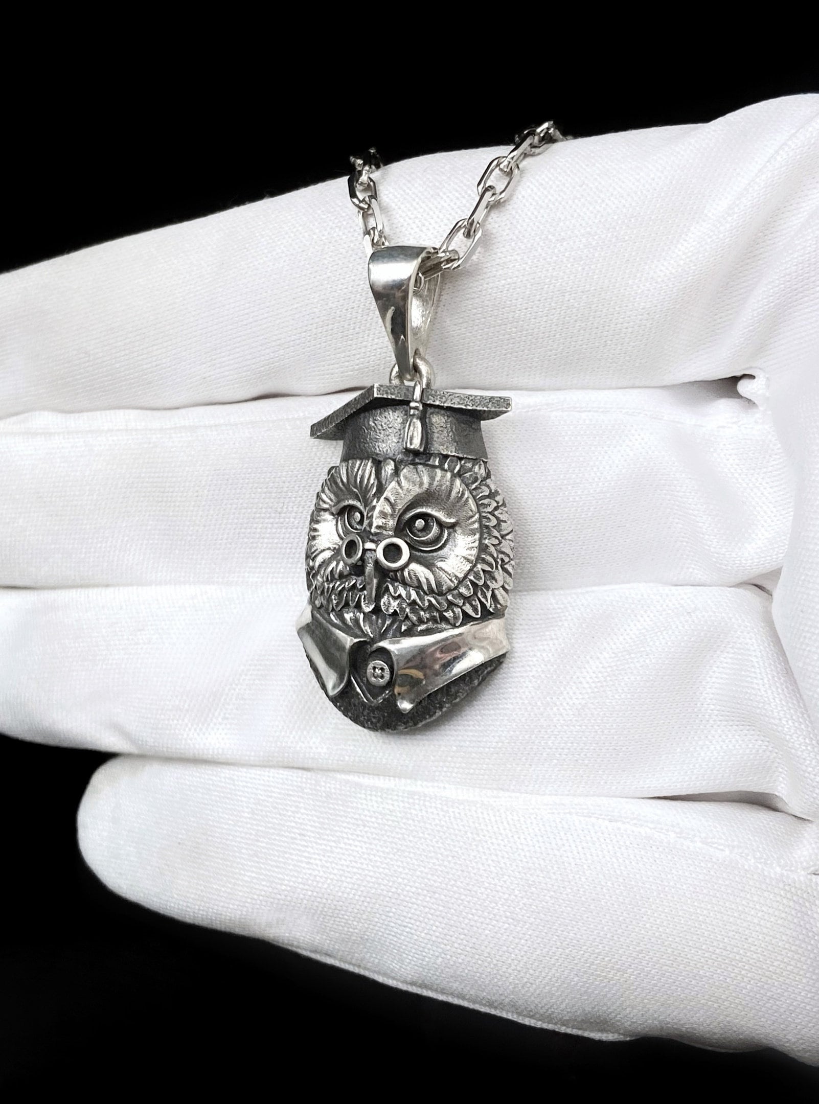 Sterling Silver Owl Scientist Pendant: Handmade Bird Necklace (etsy image id: 5795425745)