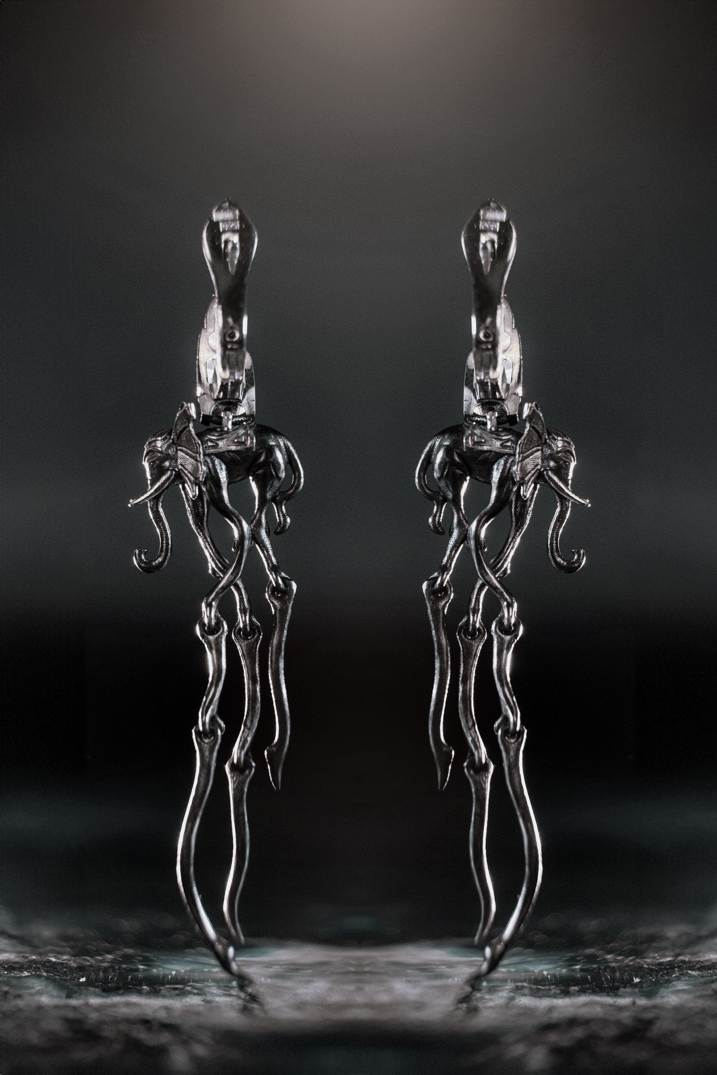Sterling Silver Dali's Elephants Earrings: Gothic Art Jewelry