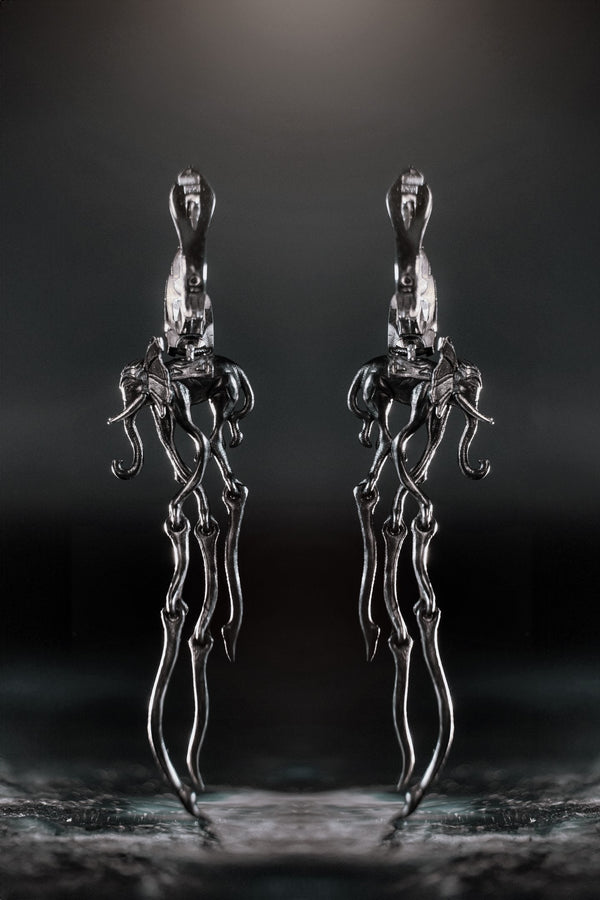 Sterling Silver Dali's Elephants Earrings: Gothic Art Jewelry