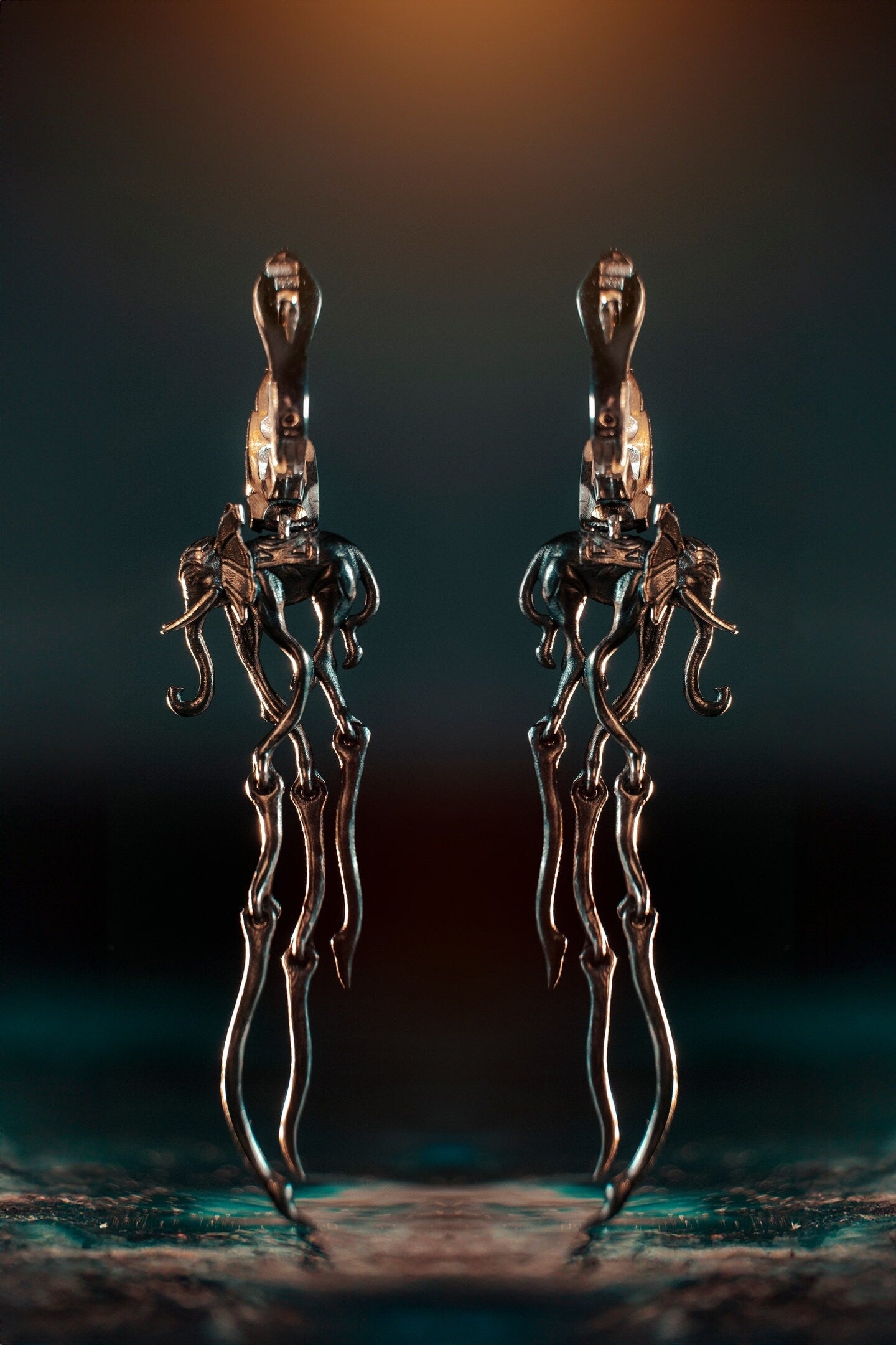 Sterling Silver Dali's Elephants Earrings: Gothic Art Jewelry