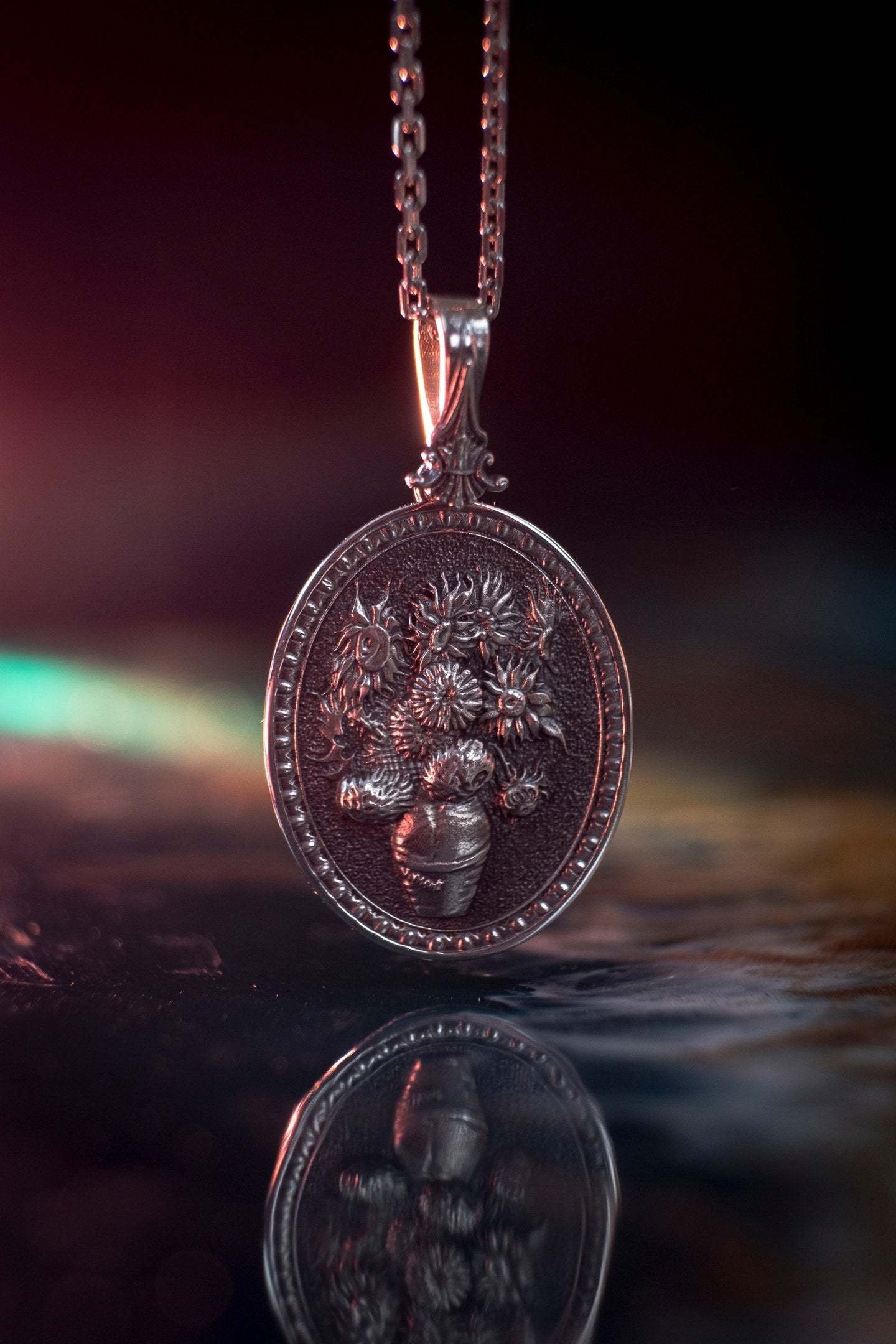 Sterling Silver Sunflower Pendant: Van Gogh Inspired Art Jewelry (etsy image id: 5823030594)