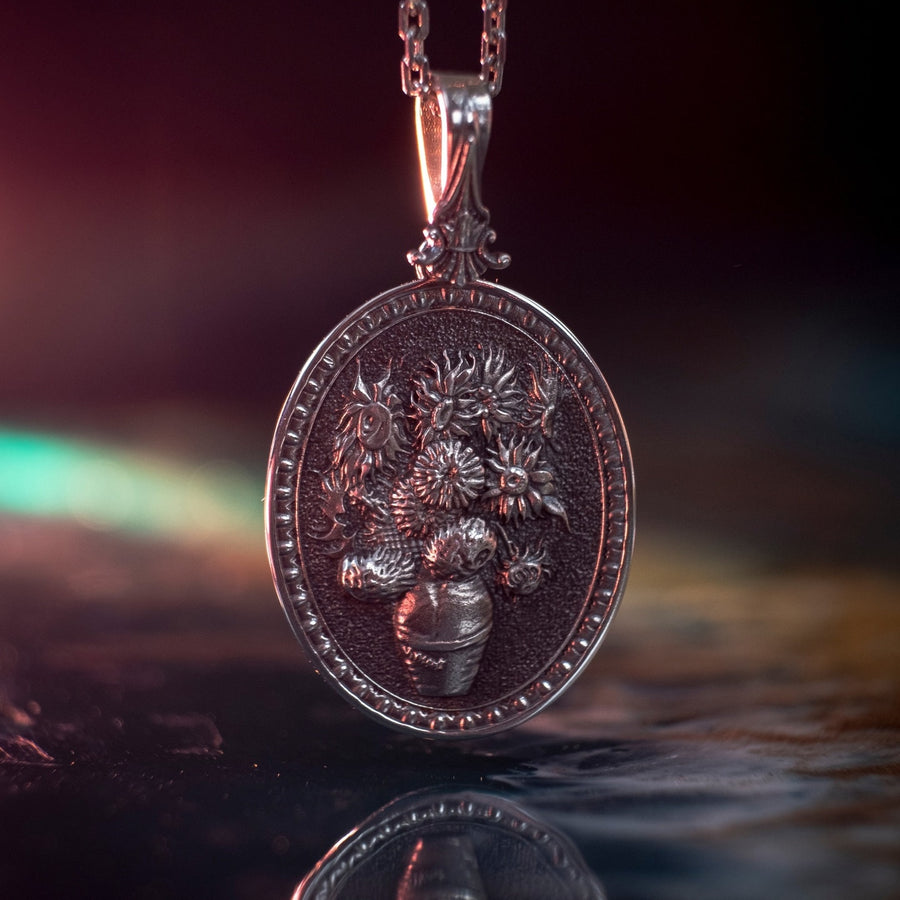 Sterling Silver Sunflower Pendant: Van Gogh Inspired Art Jewelry (etsy image id: 5823030594)