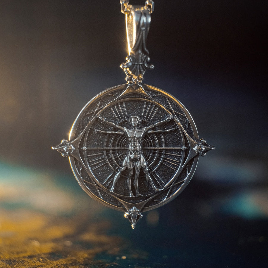 Sterling Silver Vitruvian Man Pendant: Renaissance Art Necklace (etsy image id: 5823055816)