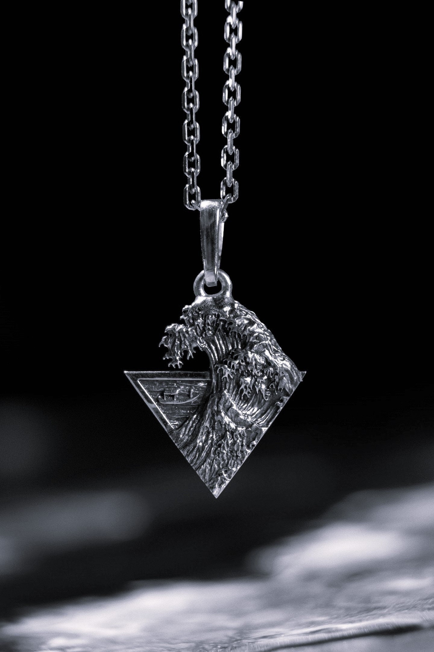 Sterling Silver Great Wave Pendant, Hokusai Art Necklace (etsy image id: 5823074364)