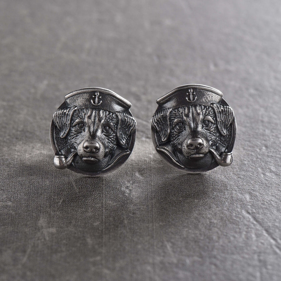 Sterling Silver Sailor Puppy Cufflinks, Dog Cufflinks, Silver Dog Jewelry, Gift for a Sailor, Gift for a Man, Puppy Cufflinks, Silver Gift (etsy image id: 5841007198)
