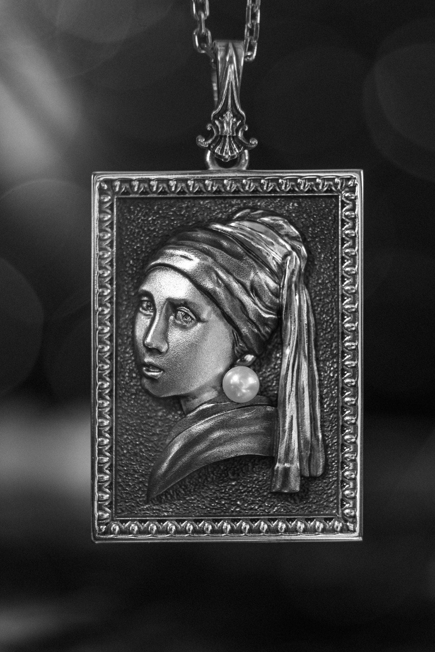 Sterling Silver "Girl with a Pearl Earring" Pendant - Gothic Art Necklace (etsy image id: 5856533965)