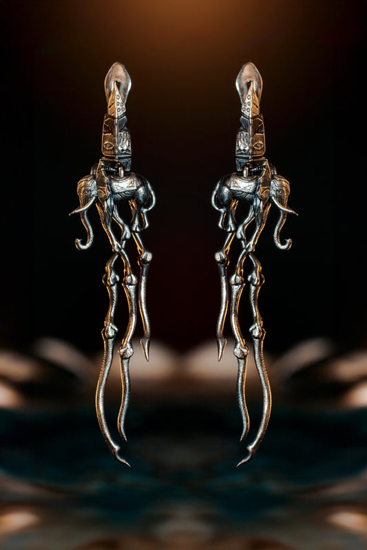 Sterling Silver Dali's Elephants Earrings: Gothic Art Jewelry