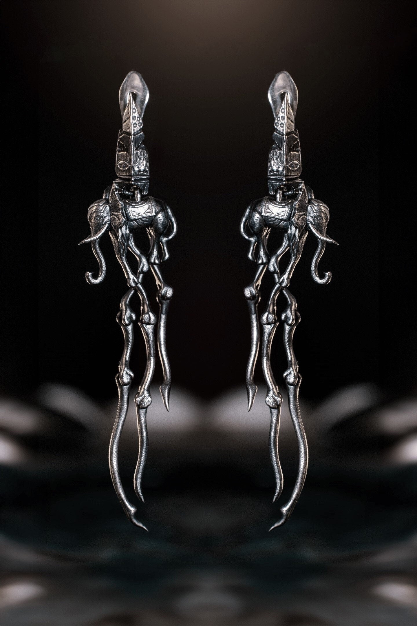 Sterling Silver Dali's Elephants Earrings: Gothic Art Jewelry