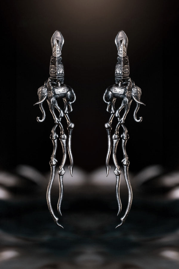 Sterling Silver Dali's Elephants Earrings: Gothic Art Jewelry