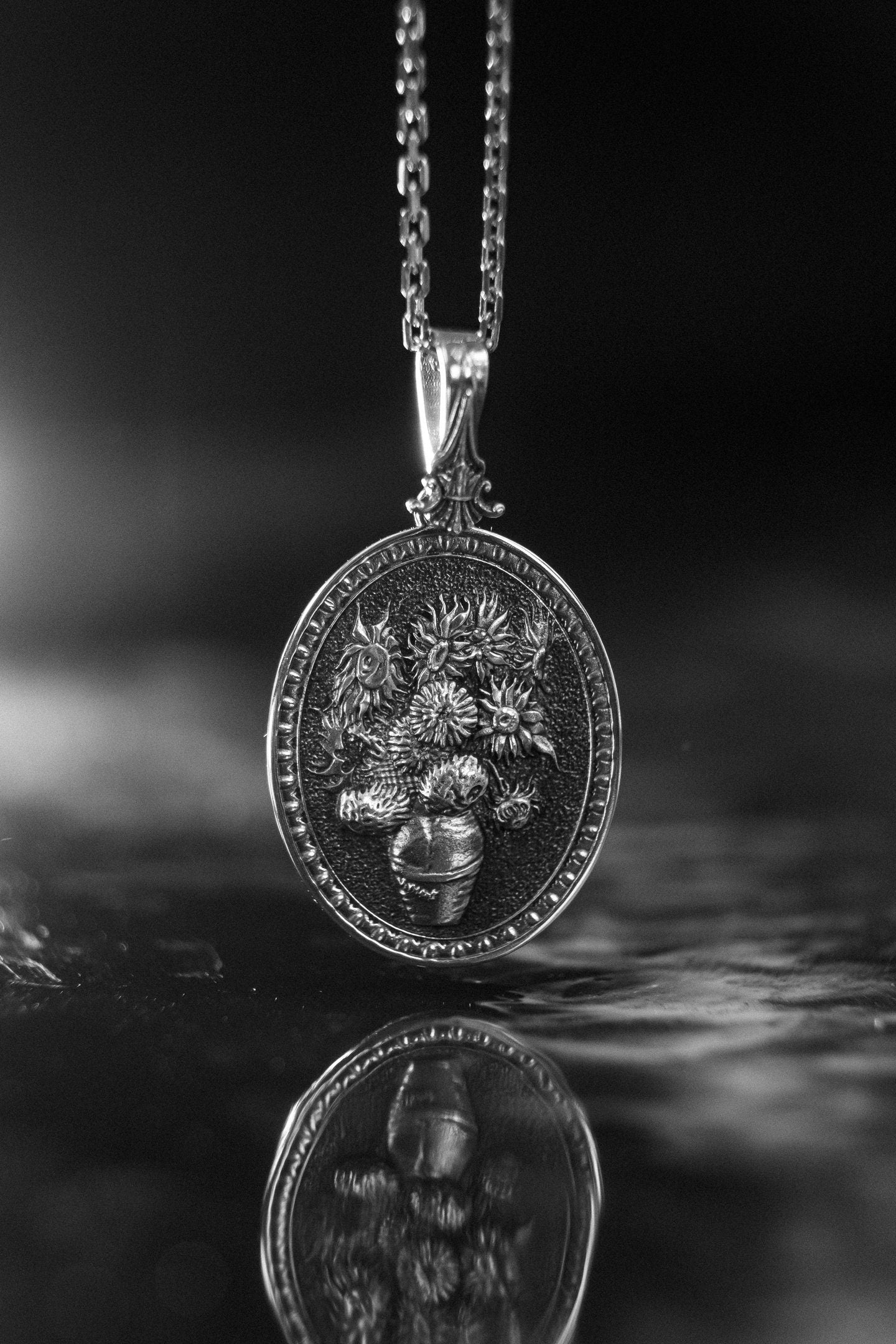 Sterling Silver Sunflower Pendant: Van Gogh Inspired Art Jewelry (etsy image id: 5871119743)