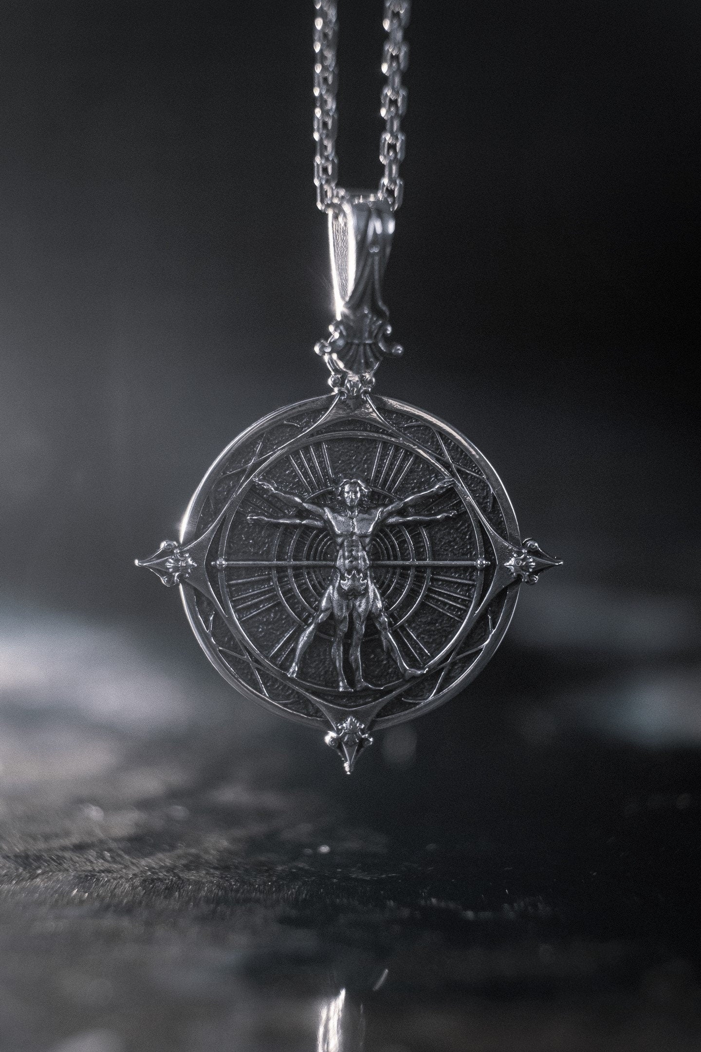 Sterling Silver Vitruvian Man Pendant: Renaissance Art Necklace (etsy image id: 5871145401)