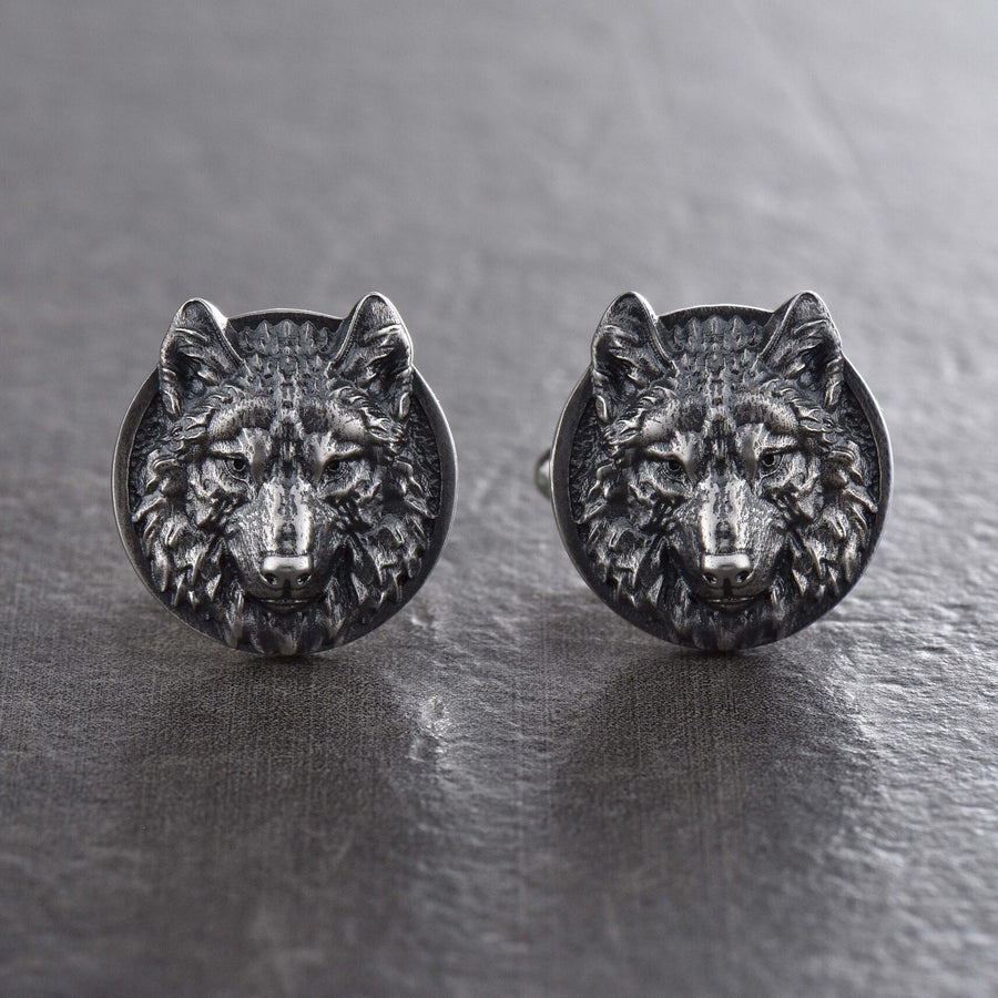 Sterling Silver Wolf Cufflinks: Handmade Rustic Animal Jewelry (etsy image id: 5889096399)