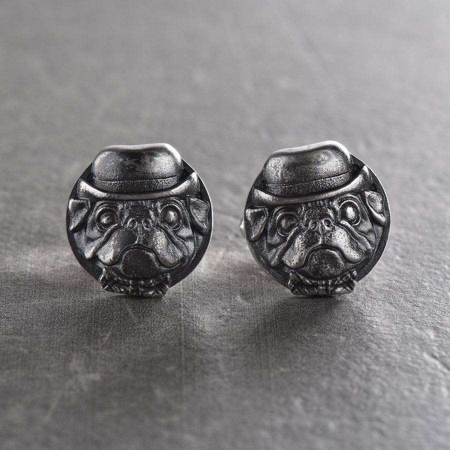 Sterling Silver Pug Cufflinks, Polished Oxidized Dog Jewelry (17mm) (etsy image id: 5889101001)