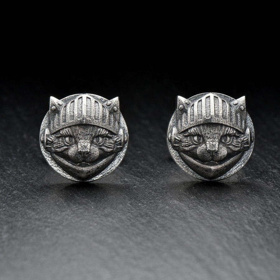 Sterling Silver Knight Cat Cufflinks, Medieval Pet Jewelry, Oxidized Finish (etsy image id: 5889101873)