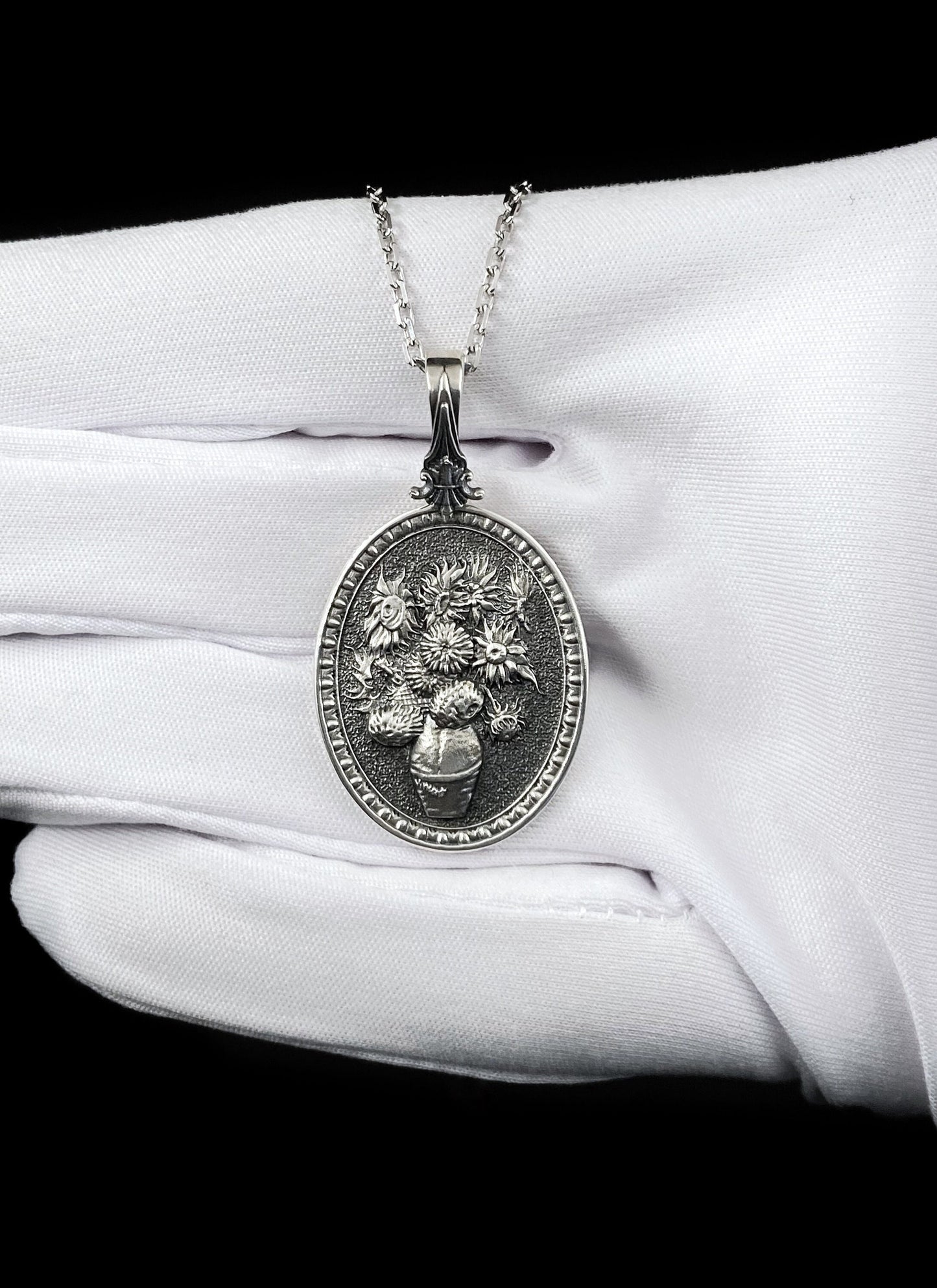 Sterling Silver Sunflower Pendant: Van Gogh Inspired Art Jewelry (etsy image id: 5961977903)