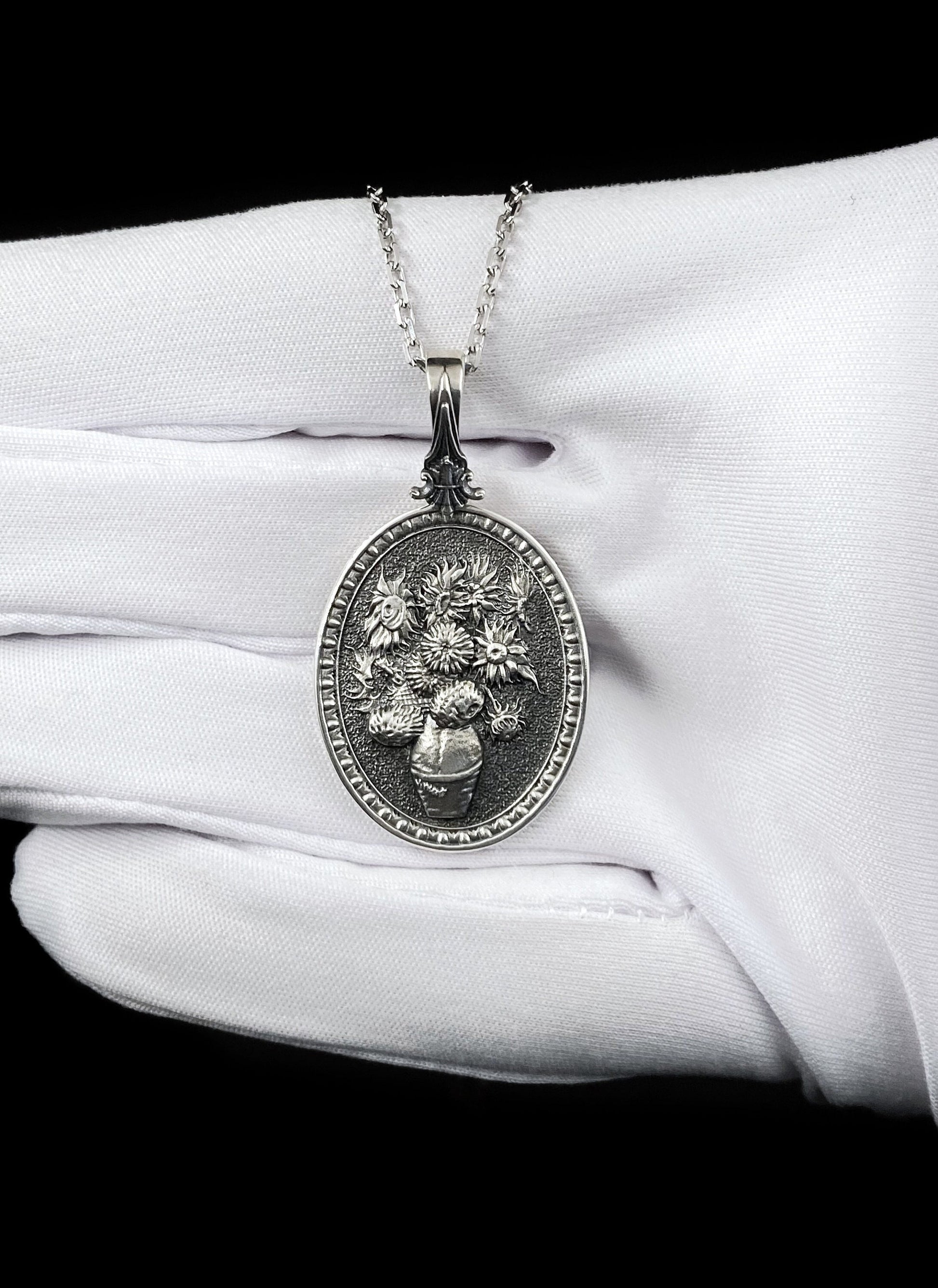 Sterling Silver Sunflower Pendant: Van Gogh Inspired Art Jewelry (etsy image id: 5961977903)