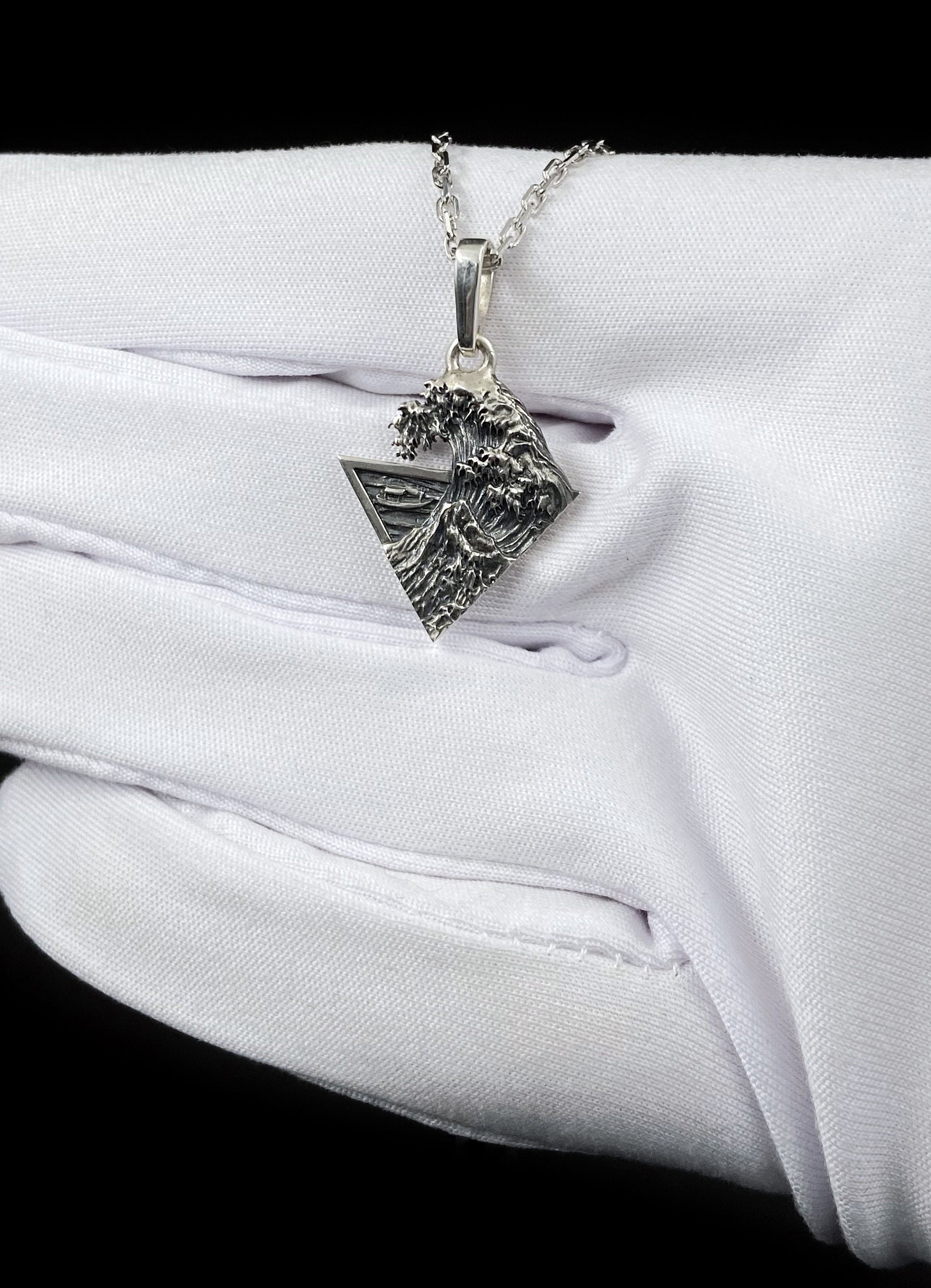 Sterling Silver Great Wave Pendant, Hokusai Art Necklace (etsy image id: 5961978955)