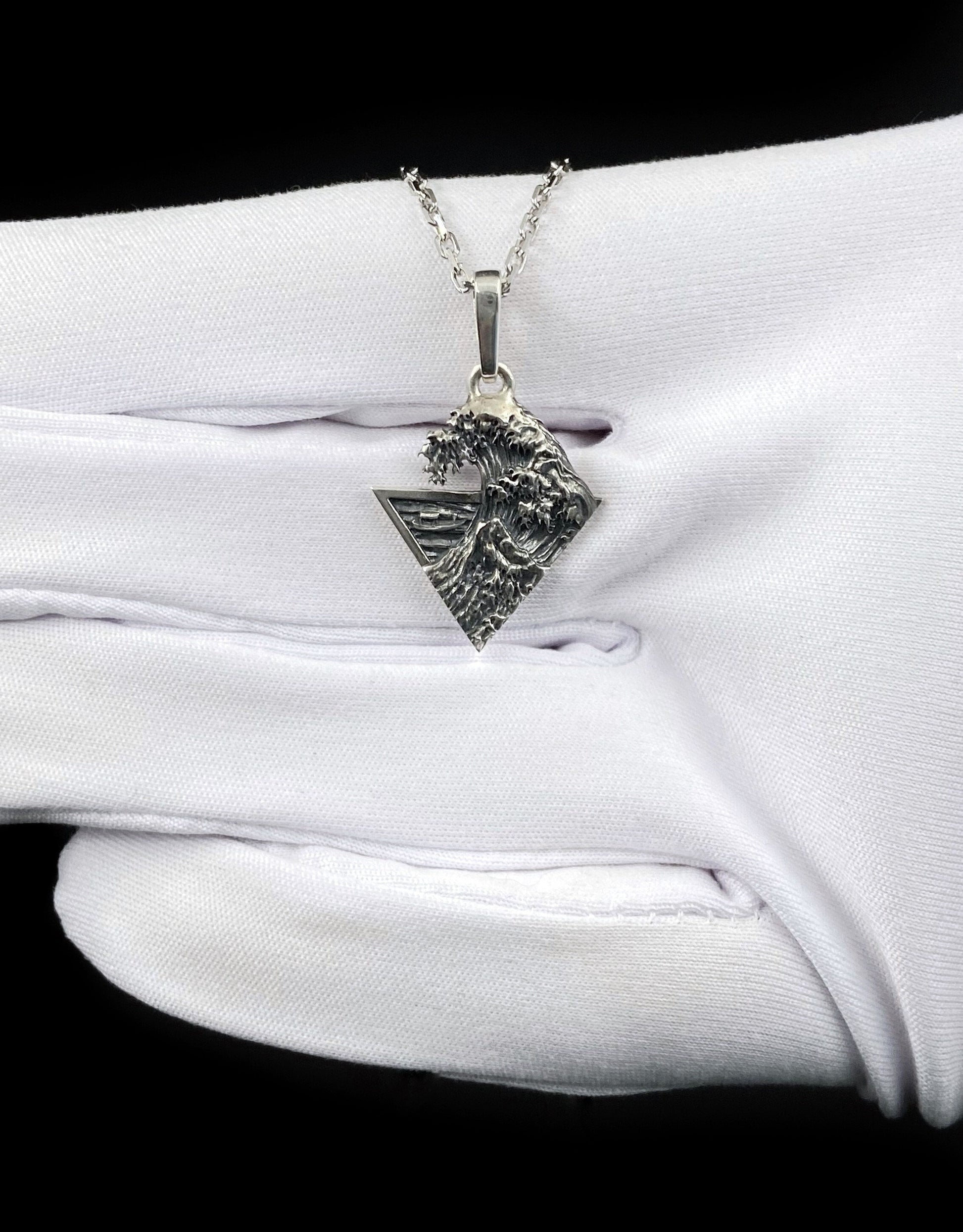 Sterling Silver Great Wave Pendant, Hokusai Art Necklace (etsy image id: 5961979763)