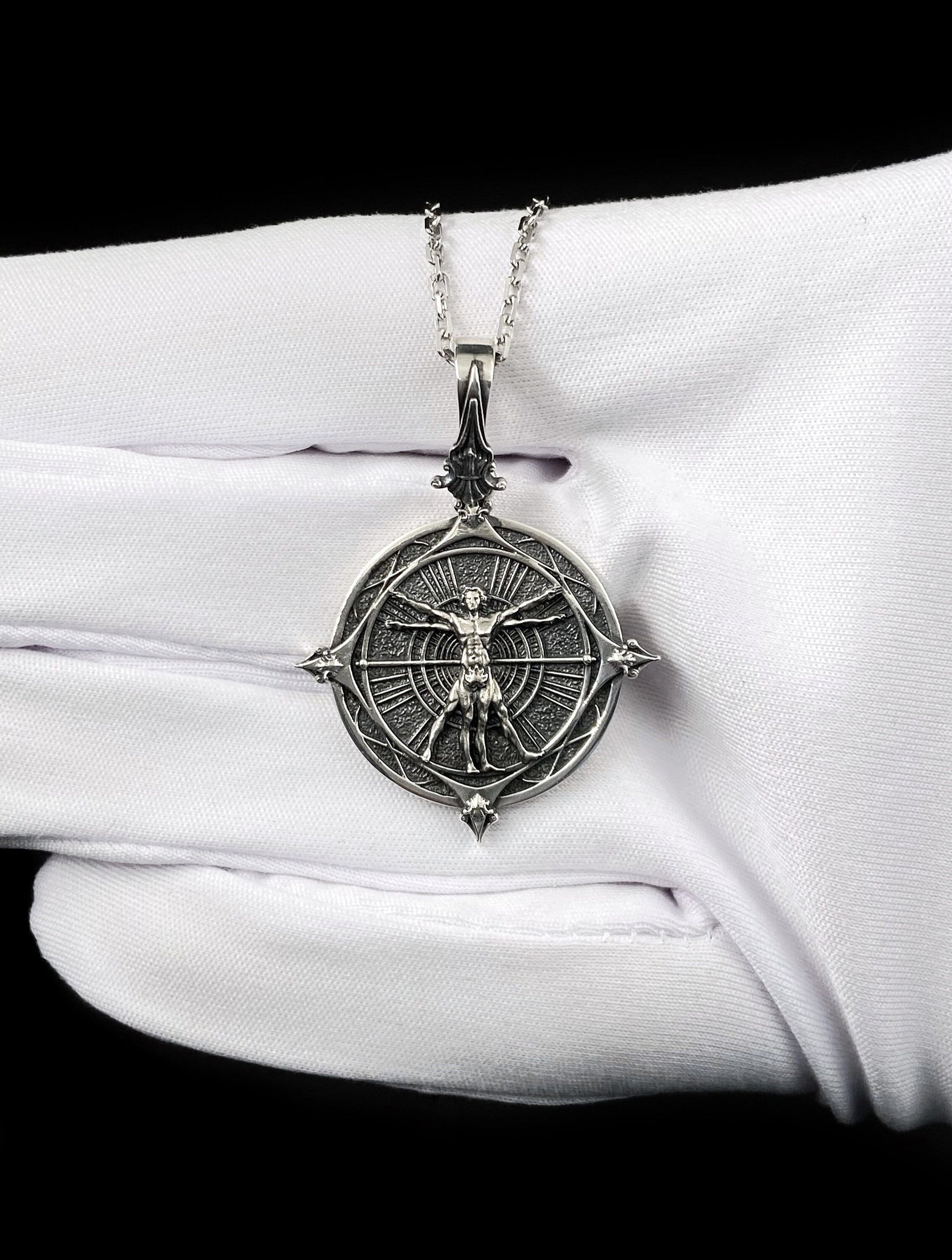 Sterling Silver Vitruvian Man Pendant: Renaissance Art Necklace (etsy image id: 5961982137)