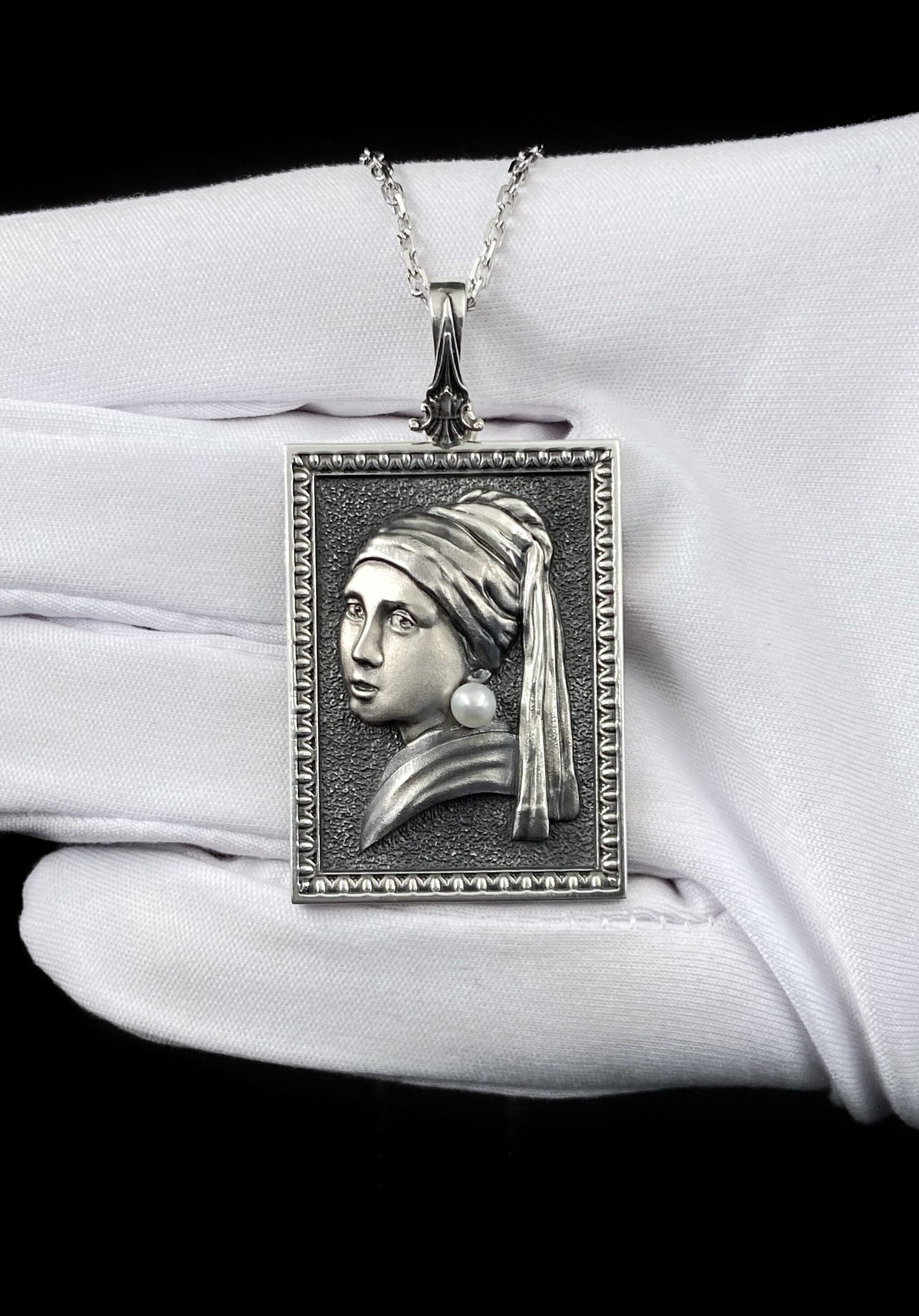 Sterling Silver "Girl with a Pearl Earring" Pendant - Gothic Art Necklace (etsy image id: 5961983713)