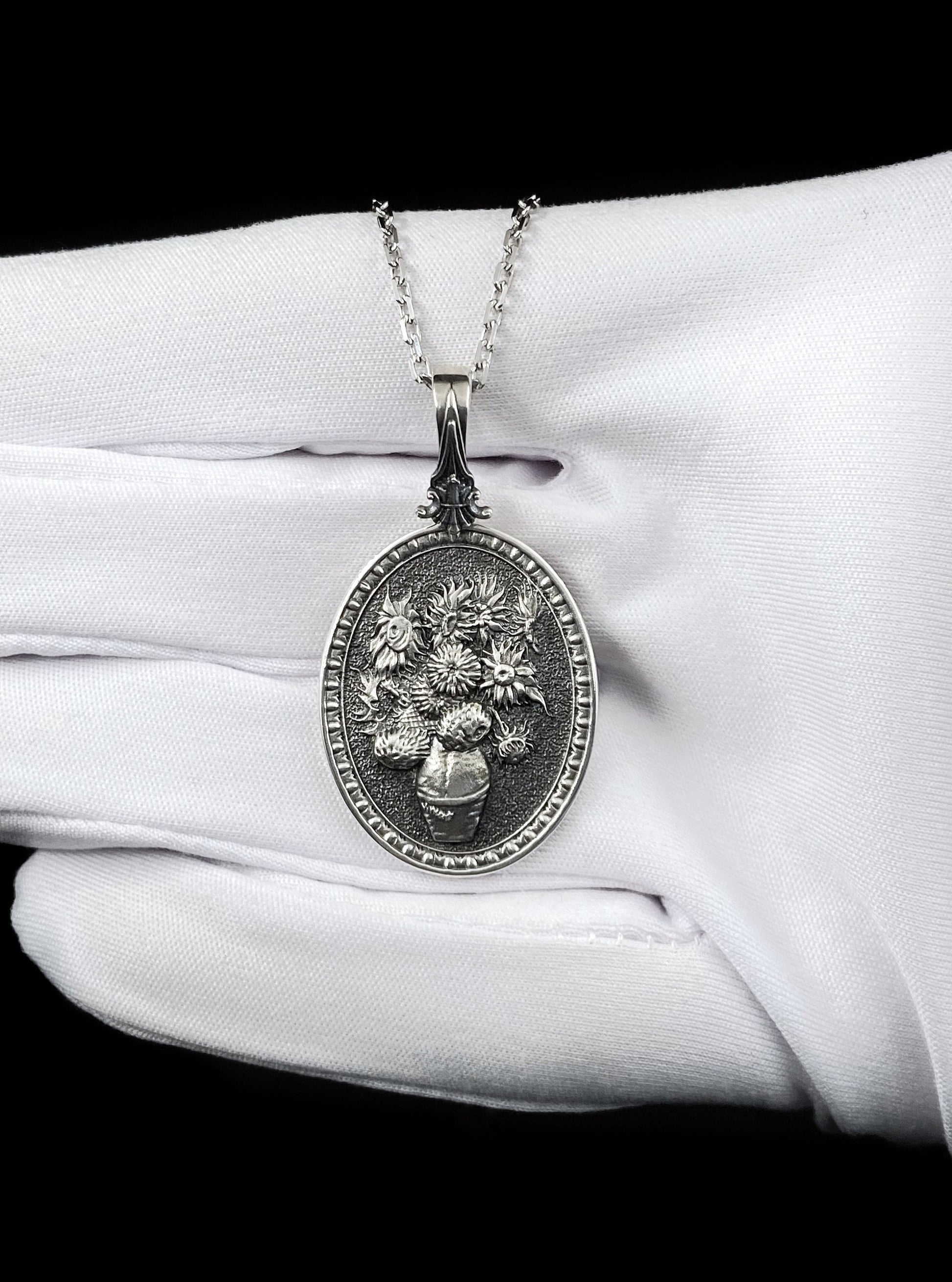 Sterling Silver Sunflower Pendant: Van Gogh Inspired Art Jewelry (etsy image id: 6007746968)