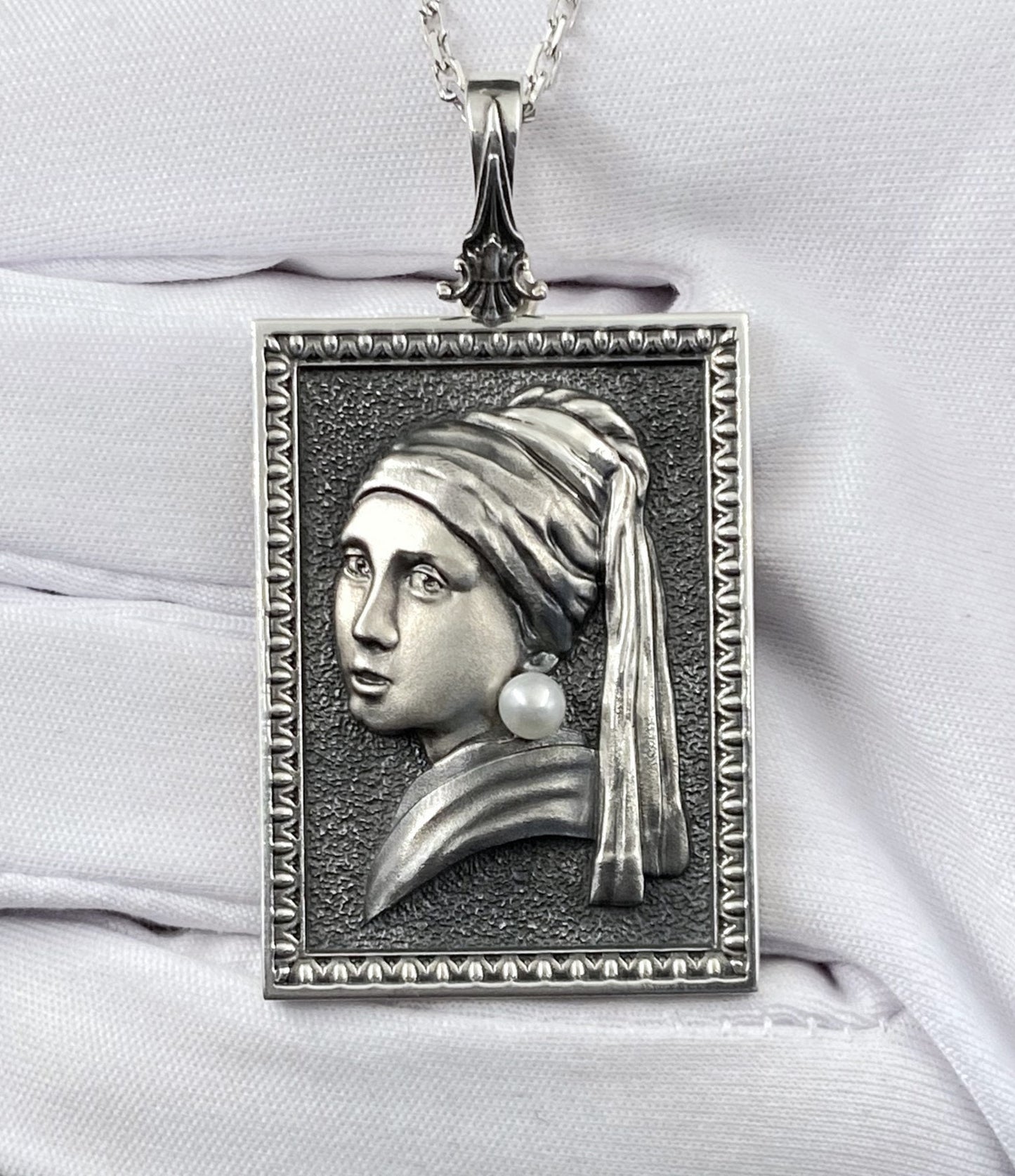Sterling Silver "Girl with a Pearl Earring" Pendant - Gothic Art Necklace (etsy image id: 6007755946)