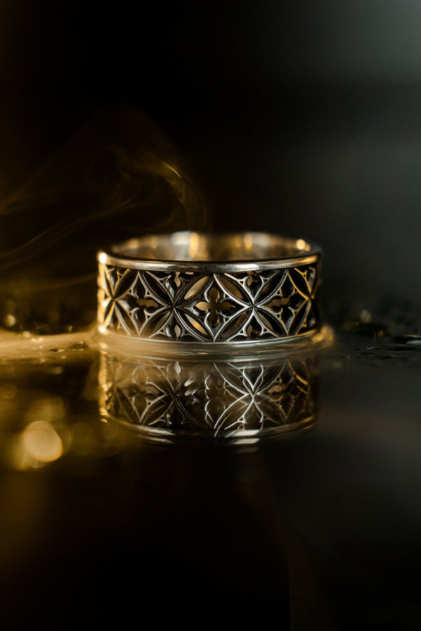 Gothic Sterling Silver Wedding Ring Set: Cathedral Medieval Jewelry