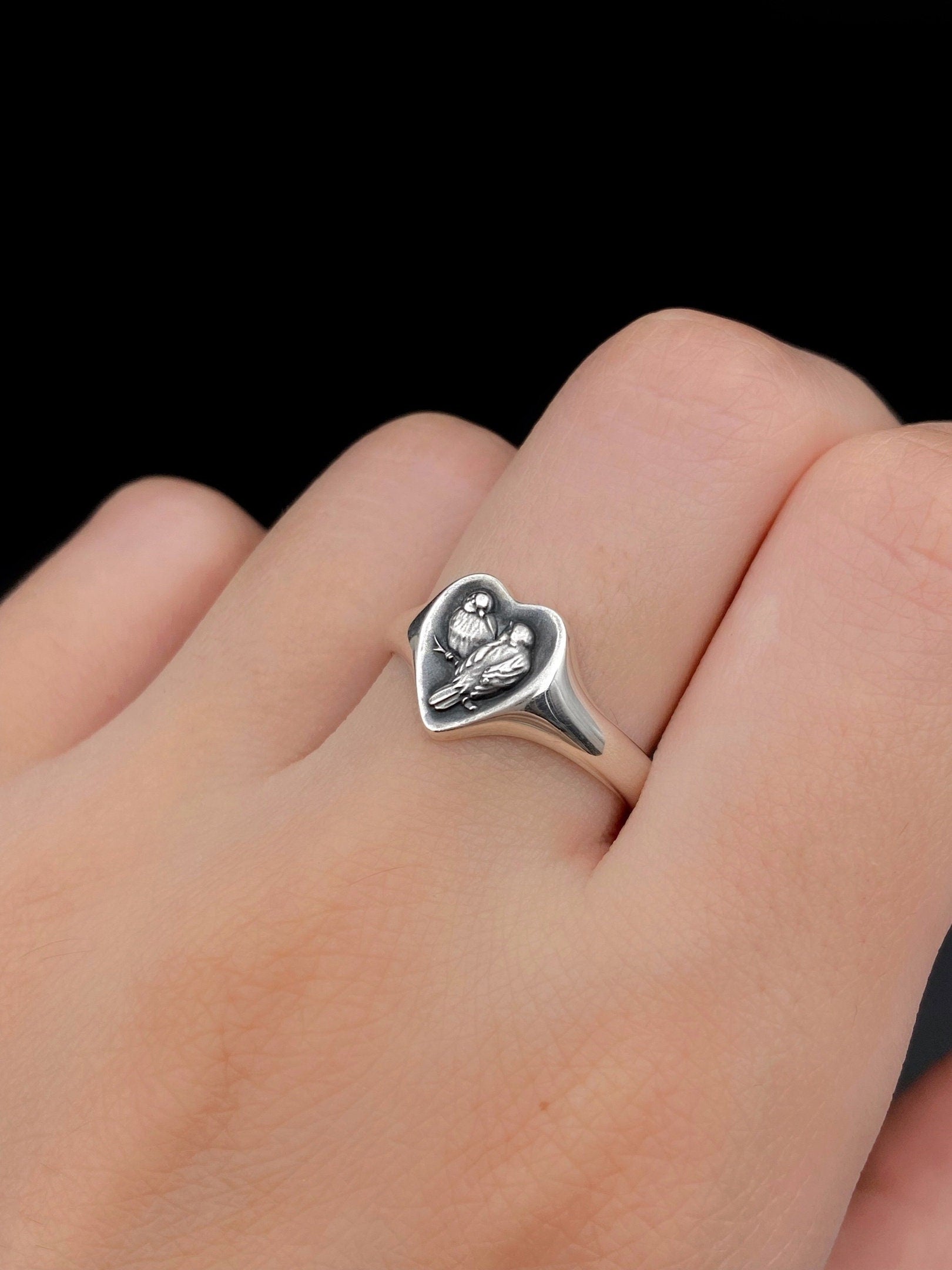 Sterling Silver Lovebirds Heart Ring: Romantic Soulmate Jewelry (etsy image id: 6024270945)
