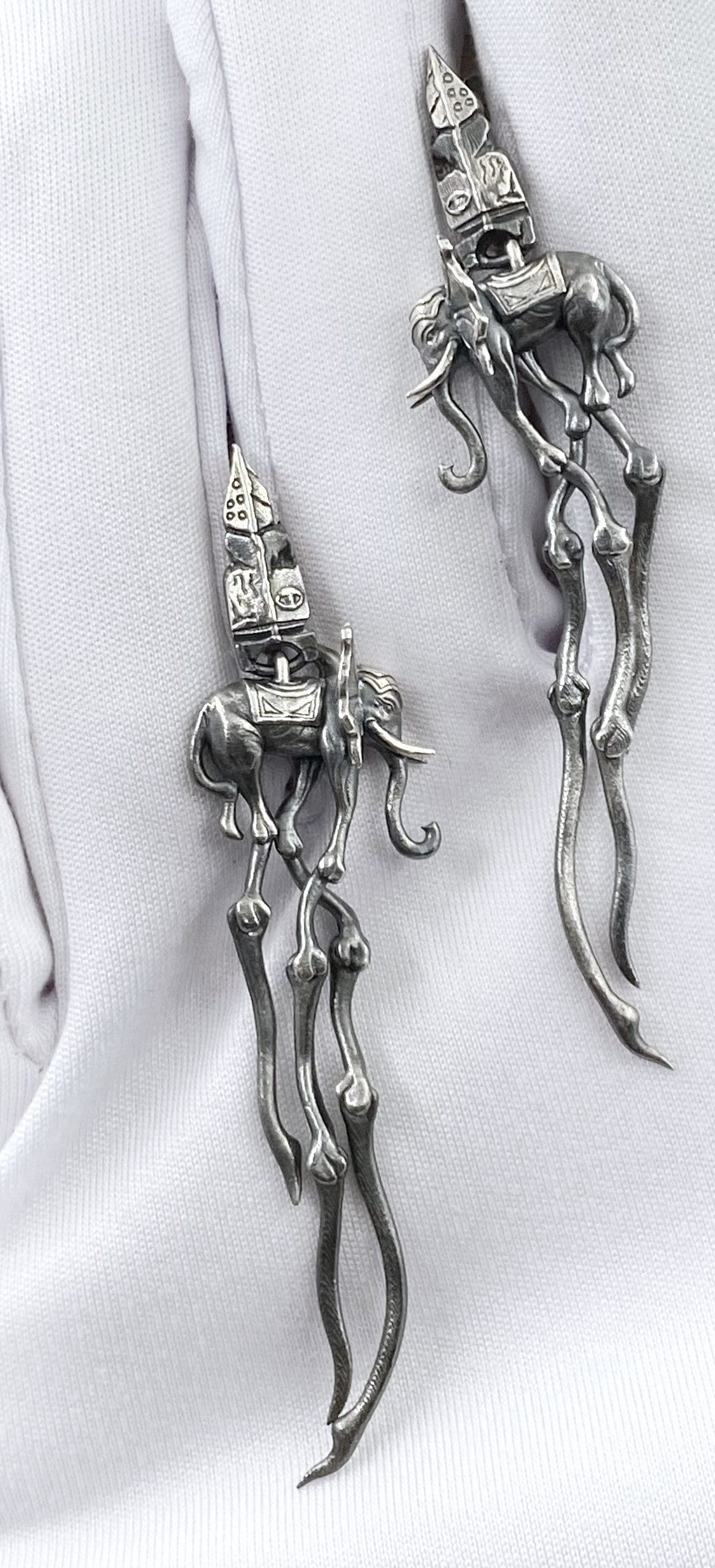 Sterling Silver Dali's Elephants Earrings: Gothic Art Jewelry