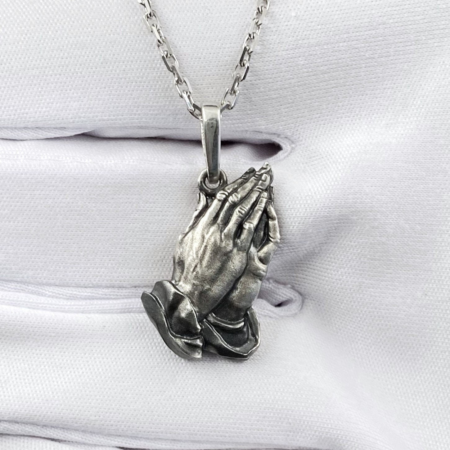 Sterling Silver Praying Hands Pendant: Gothic Religious Necklace (etsy image id: 6055818669)