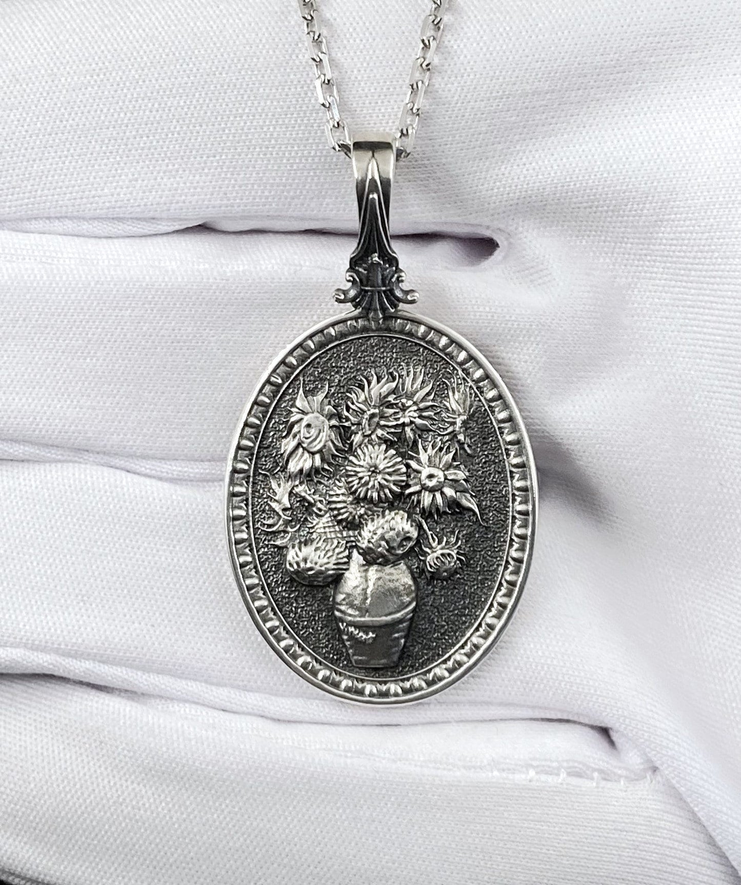 Sterling Silver Sunflower Pendant: Van Gogh Inspired Art Jewelry (etsy image id: 6055821571)