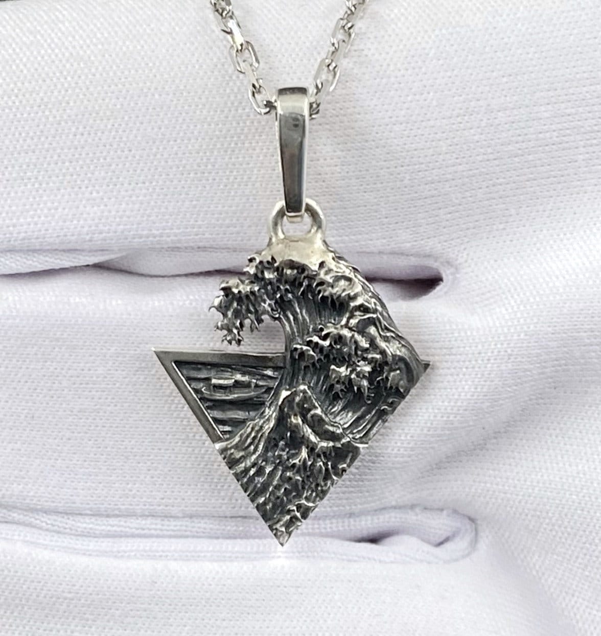 Sterling Silver Great Wave Pendant, Hokusai Art Necklace (etsy image id: 6055824497)