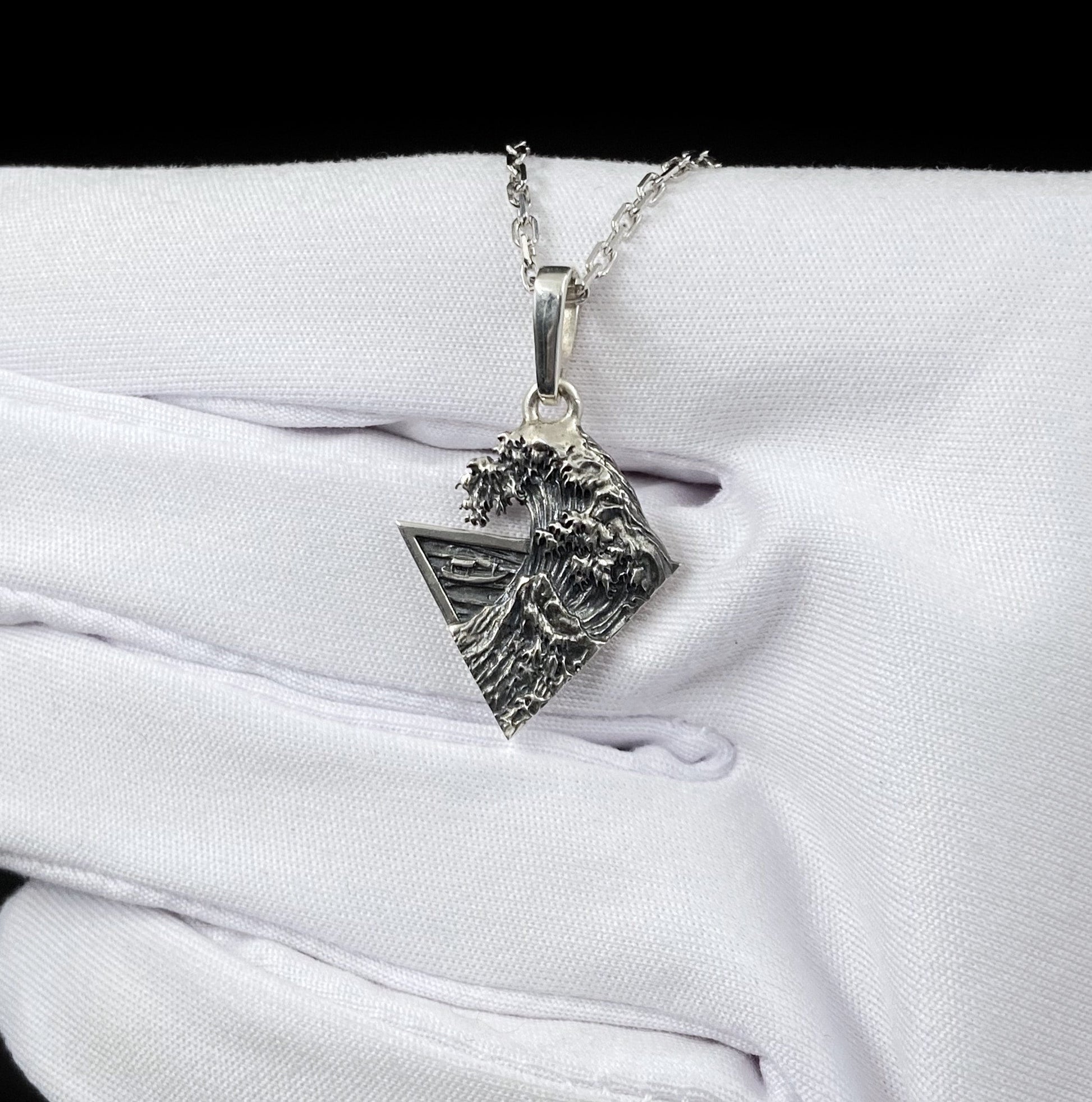Sterling Silver Great Wave Pendant, Hokusai Art Necklace (etsy image id: 6055824525)