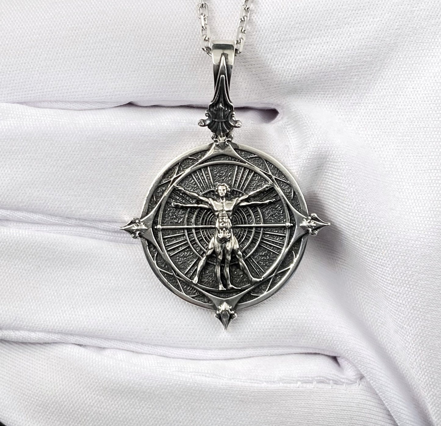 Sterling Silver Vitruvian Man Pendant: Renaissance Art Necklace (etsy image id: 6055827887)