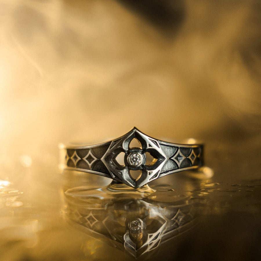 This handcrafted gothic silver ring brings together the allure of vintage design and a gemstone's sparkle, perfect for a wedding or special occasion gift. (etsy image id: 6064689690)