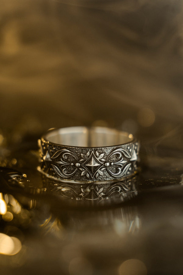 Gothic Sterling Silver Wedding Ring Set: Black Texture, Gemstone Accent __etsy:7424901857