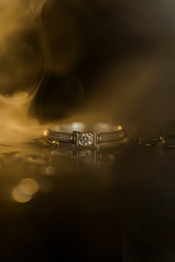 Sterling Silver Ancient Greek Wedding Ring Set: Ionic Column Design