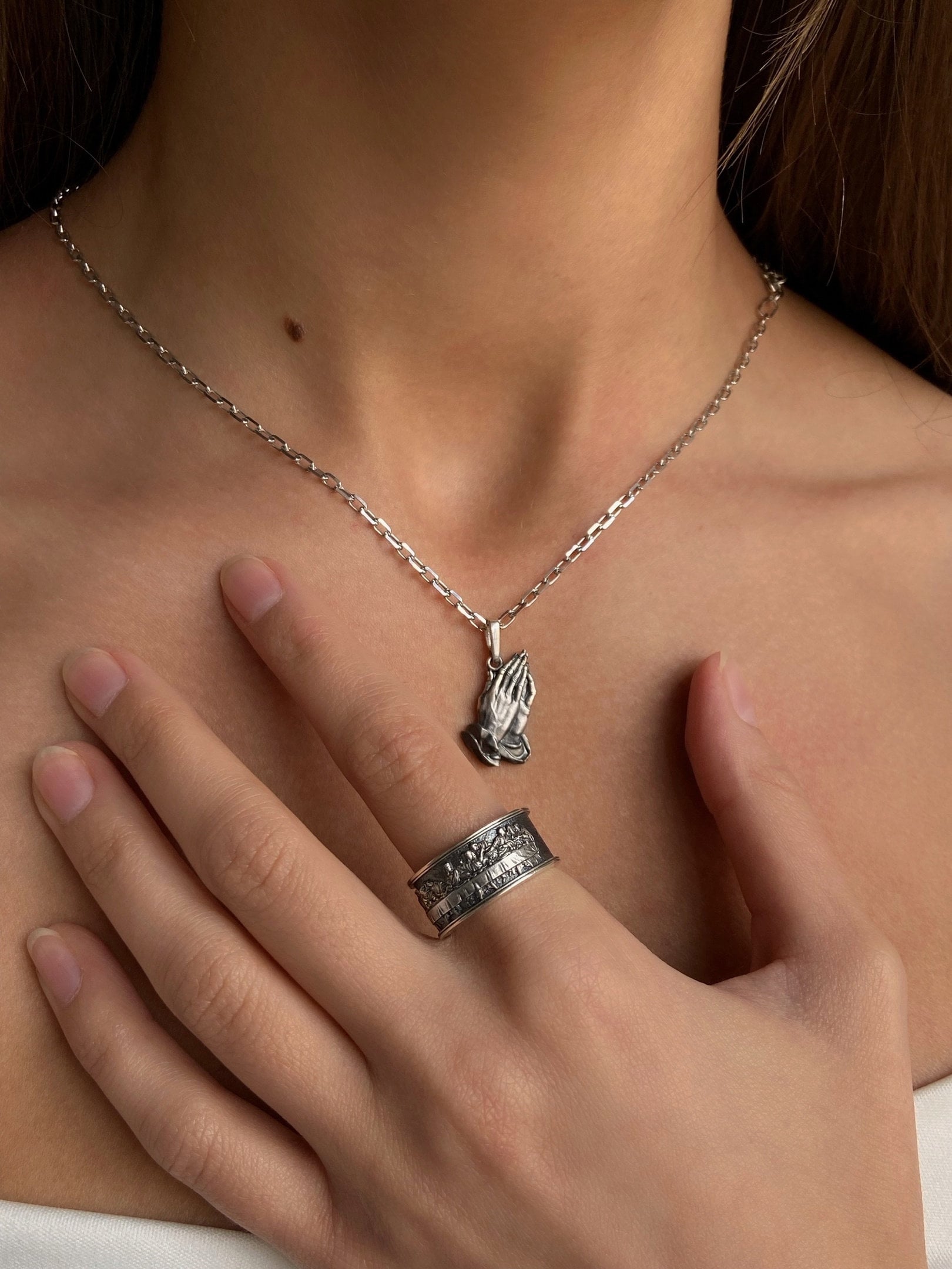 Sterling Silver Praying Hands Pendant: Gothic Religious Necklace (etsy image id: 6083606104)