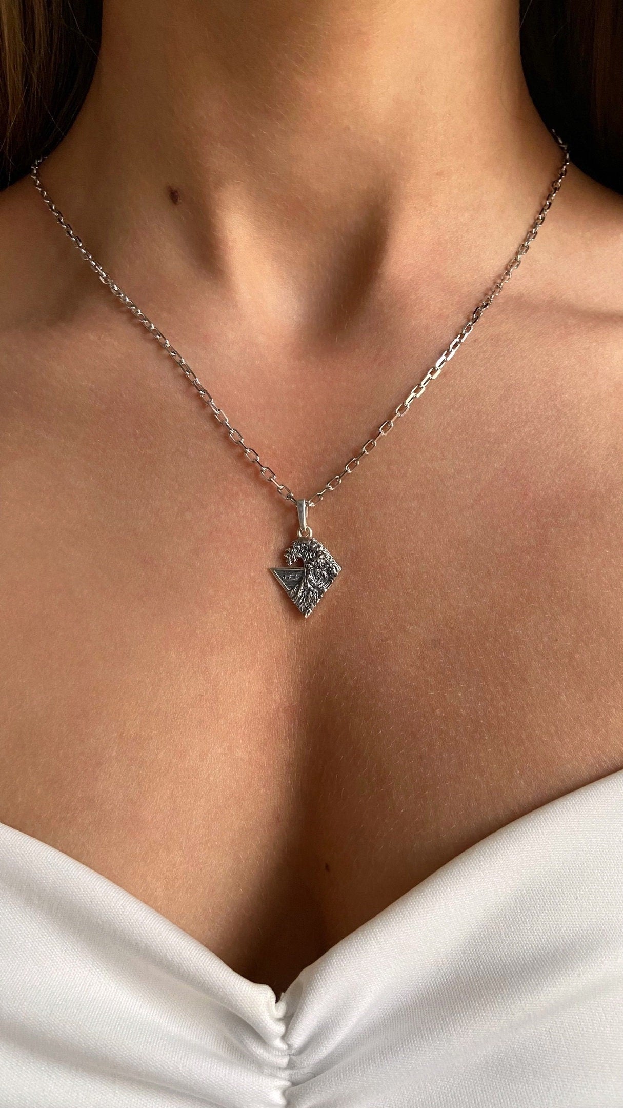 Sterling Silver Great Wave Pendant, Hokusai Art Necklace (etsy image id: 6089348104)
